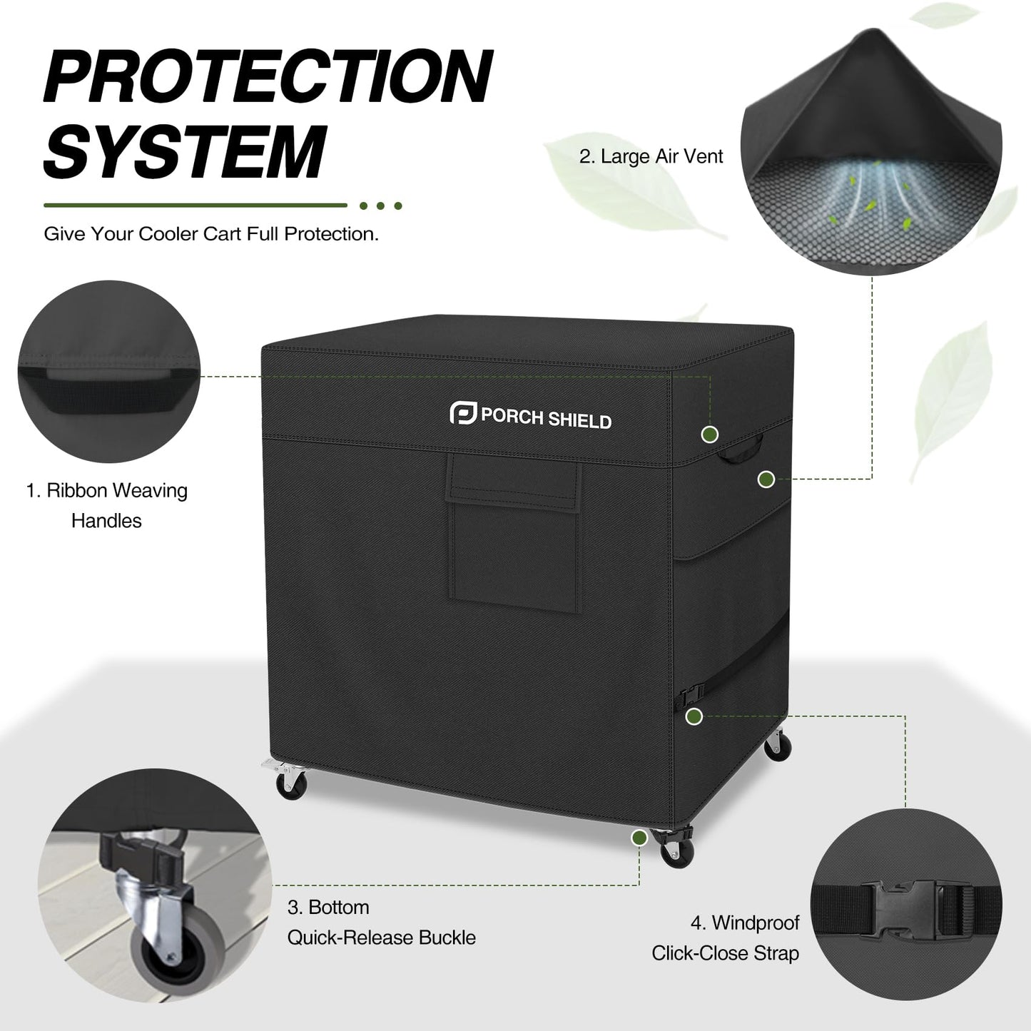 Porch Shield Waterproof Rolling 80-100 Qt Cooler Cart Cover Fits Most Patio Ice Chest Party Cooler (Black, 40"L x 20"W x 32"H)