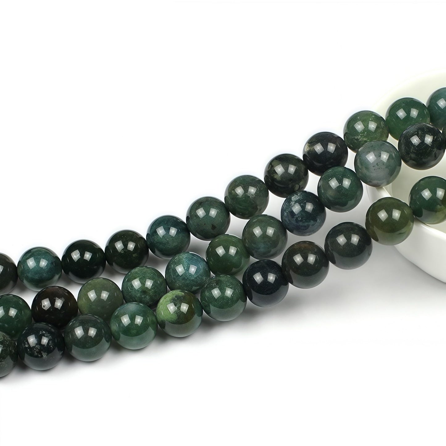 MJDCB Natural Moss Agate Round Crystal Energy Stone Beads Healing Power for Jewelry Making (6mm)
