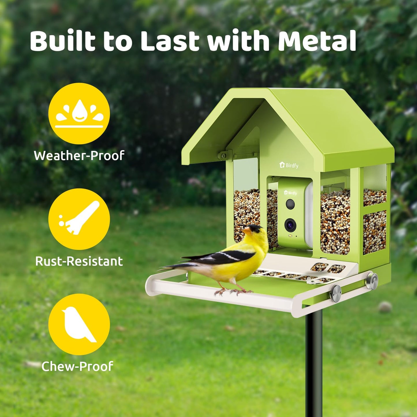 Birdfy Smart Bird Feeder with Camera, Durable Metal Bird Feeders for Outdoors, Auto-Detect & Record HD Videos, Instant Alerts & Live View, Solar Powered, Weatherproof for Backyard, Ideal Gift for Mom