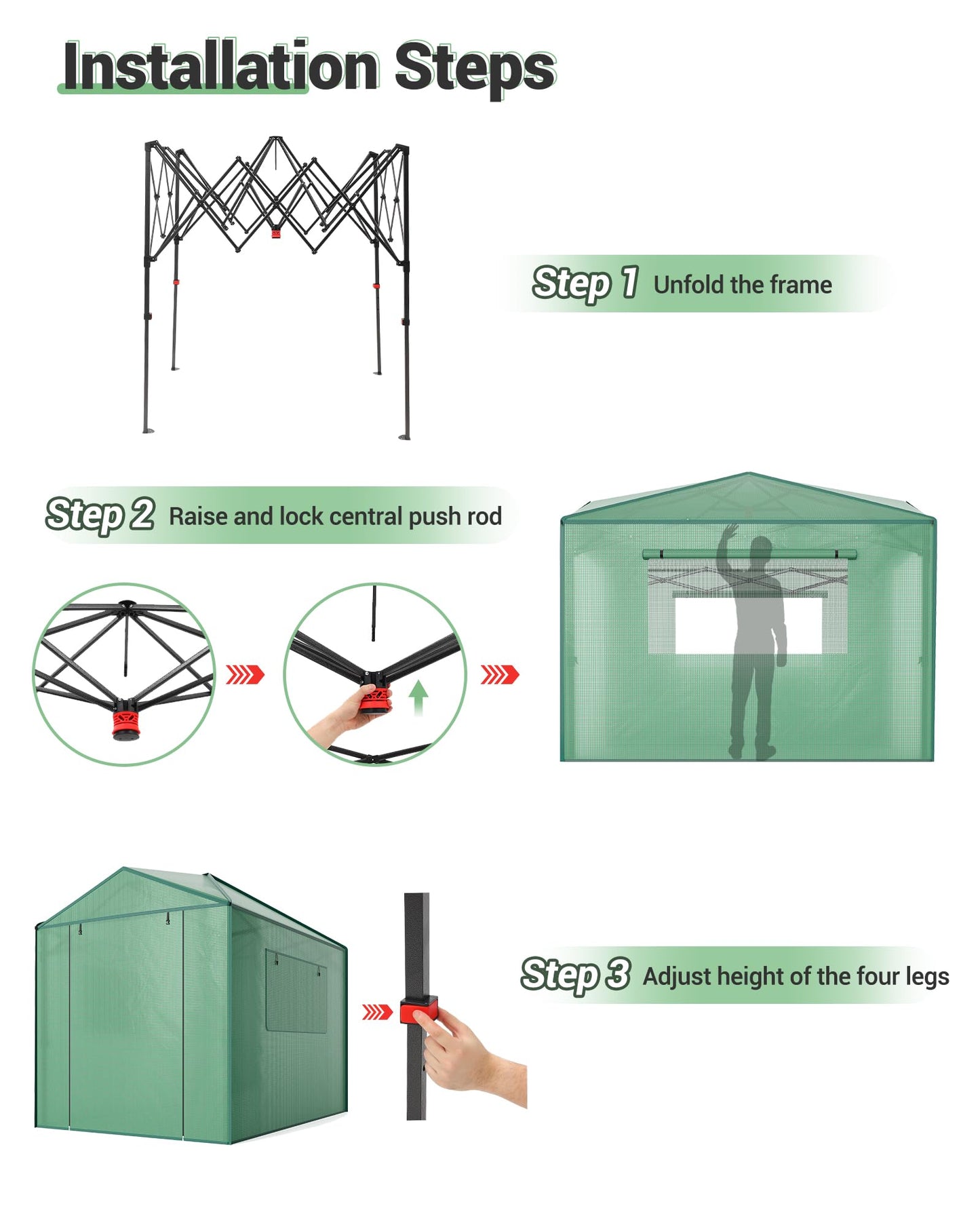 6x8 FT Pop-Up Greenhouse with Durable PE Cover, 96"x144" Large Grow Tent for All Seasons | Features Zippered Doors & Mesh Windows for Indoor/Outdoor Plants, Easy to Assemble (Green)