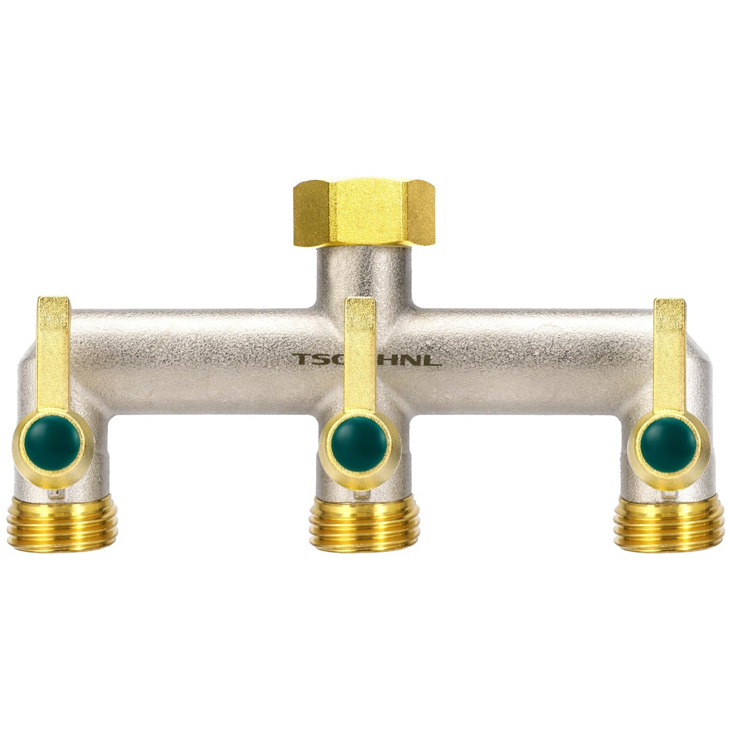 Garden Hose Splitter, 3-Way Faucet Diverter with 3 Extended Metal Handles, Outdoor Hose Splitter, Heavy Duty Brass Nickel Plated, GHT 3/4-Inch Heavy Duty Hex Female Inlet and 3/4-Inch Male Outlet