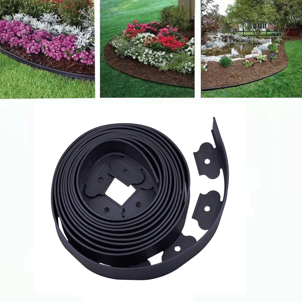 Garden Edging，40ft Landscape Edging with 40 Spikes for Lawn 2 Inch Tall(Black, 40FT)