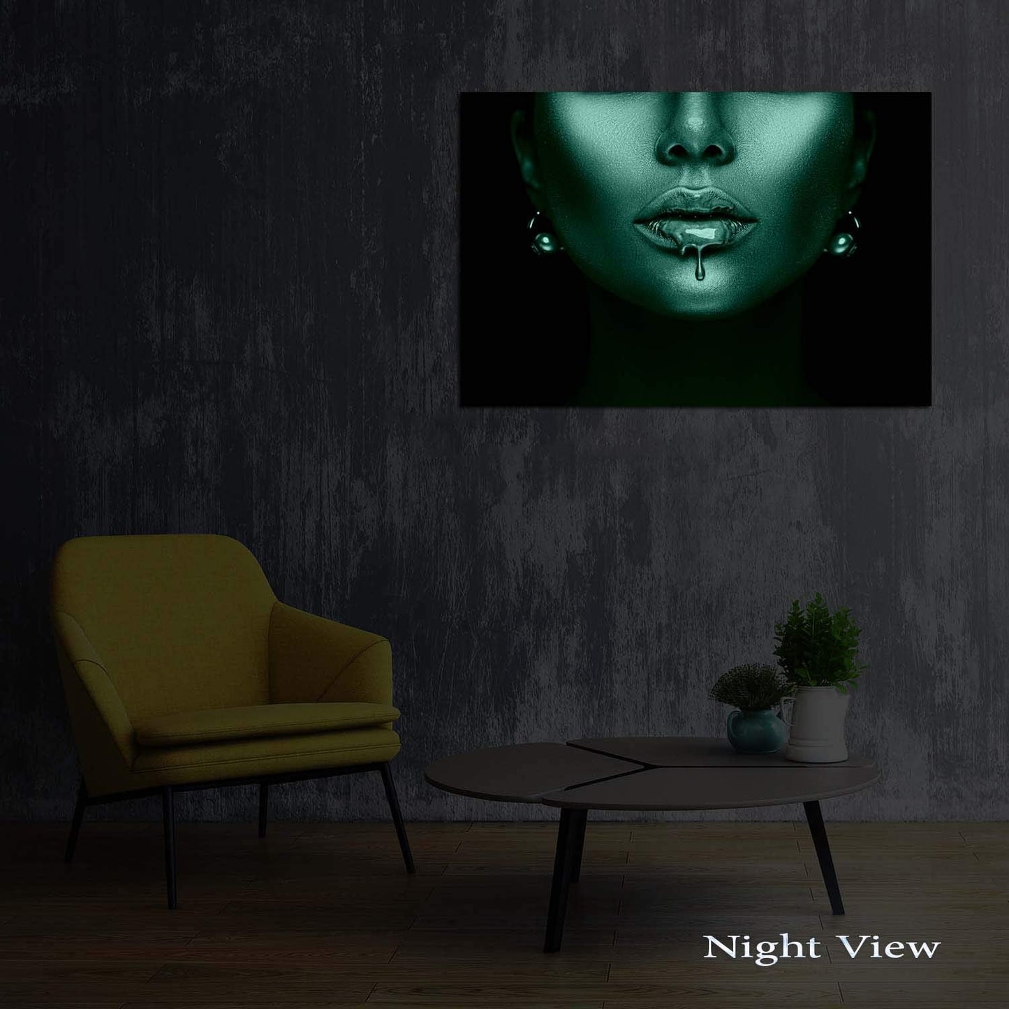 Startonight Acrylic Glass Wall Art - Portrait in Blue and Metallic Gold Decor - Glossy Artwork 24" x 36" Home Decor Ready to Hang