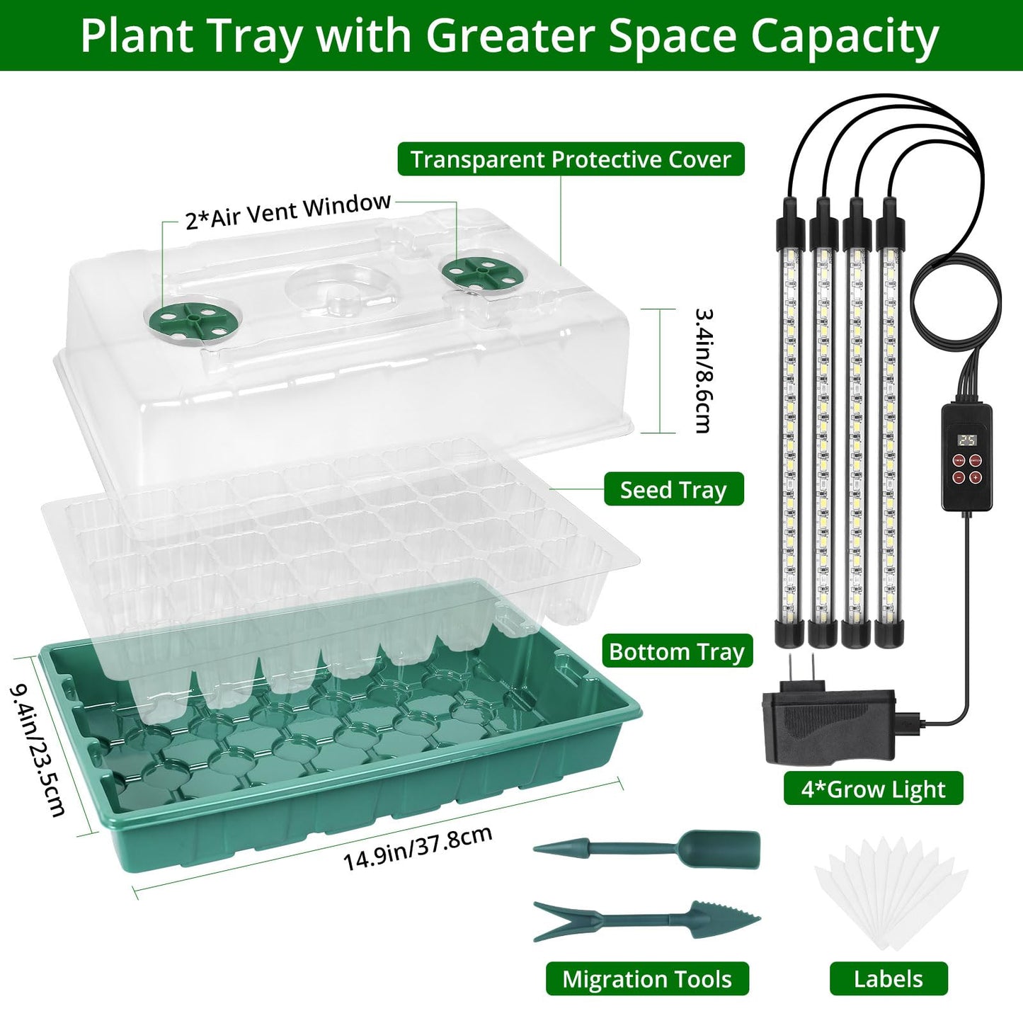 Sondiko Seed Starter Tray with Grow Light, Intelligent Display Digital Controller, 80 Cells Seed Starter Kit with Humidity Dome, Adjustable Brightness Indoor Plants Germination Kit(2 Pack)