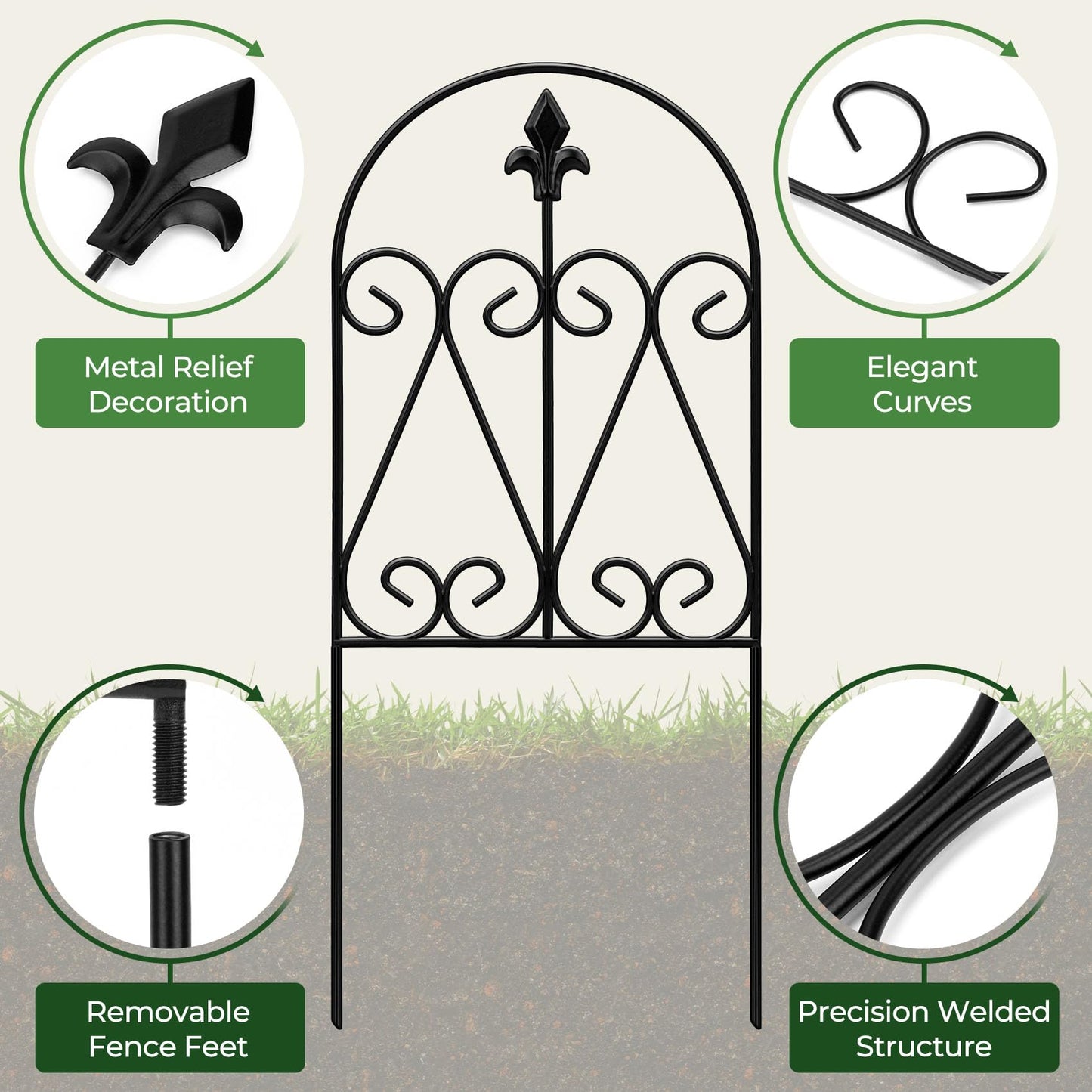 HIHADUUM 24.5in (H) x 10.8ft(L) Decorative Garden Fence, 10 Pack Heavy Duty No Dig Fence for Dogs, Metal Arched Garden Fencing Barrier Outdoor Fencing for Flower Beds, Patio & Yard Decor