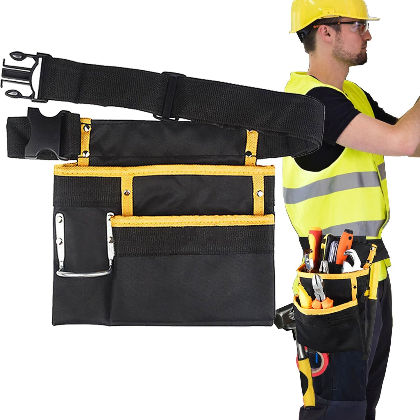 Tool Belt Pouch Carpenter Tool Belts for Men Women Utility Belt Tool Pouch With Belt Clip Adjustable Electrician Tool Belt Pouches Organizer With 3 pockets/1 Hammer Loop Canvas Garden Tool Apron Belt