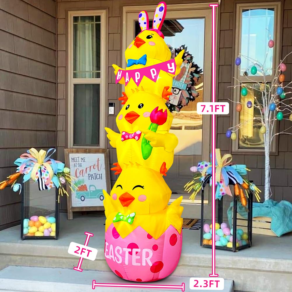 7.1FT Easter Inflatable Outdoor Decoration Inflatable Three Chicks, Built in LED Lights Blow Up Yard Decoration for Lawn Garden Holiday Party