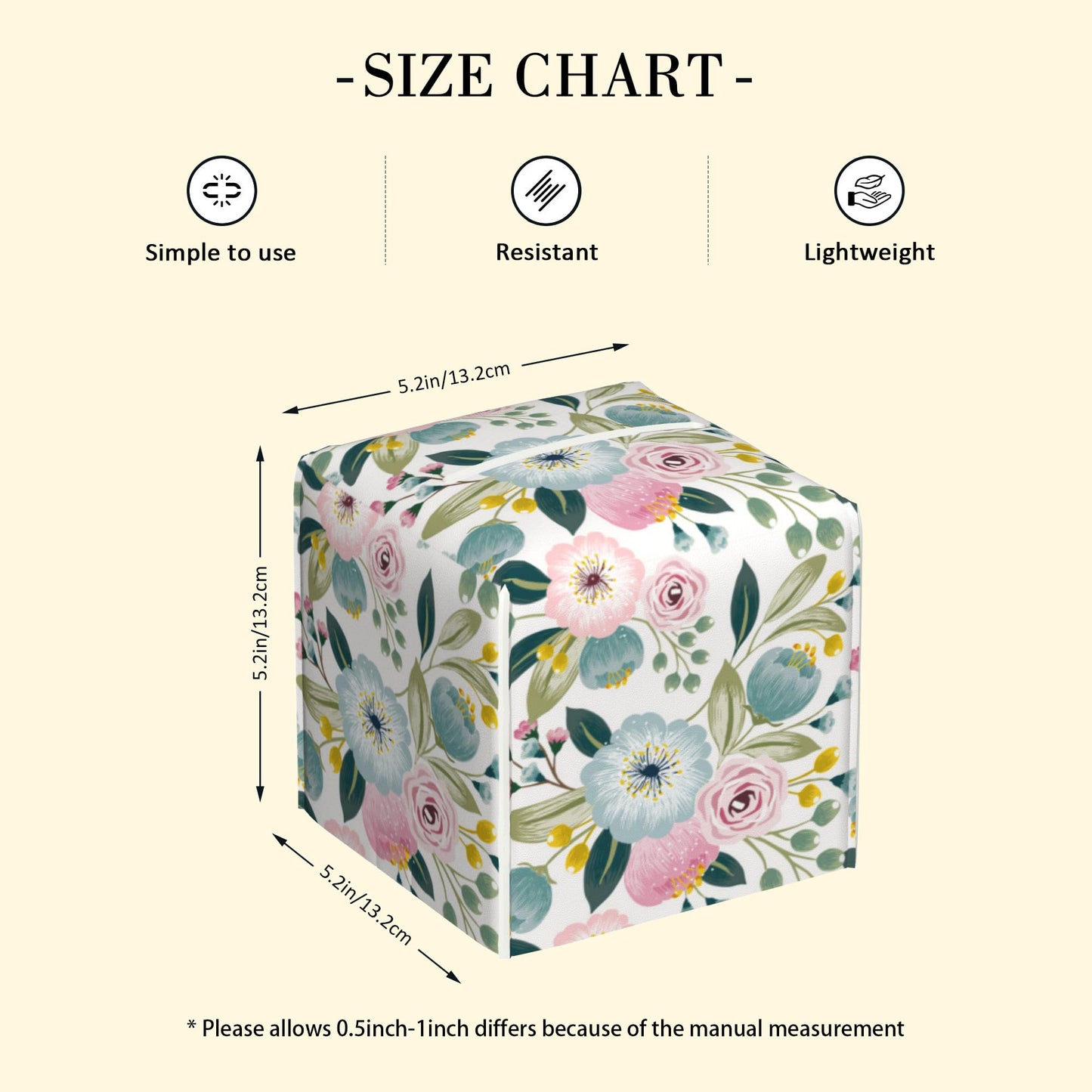 POIUBLE Spring Flowers Tissue Box Cover Leather Tissue Box Holder Square Facial Paper Organizer Dispenser for Bathroom Kitchen Bedroom Vanity Countertop Night Stands