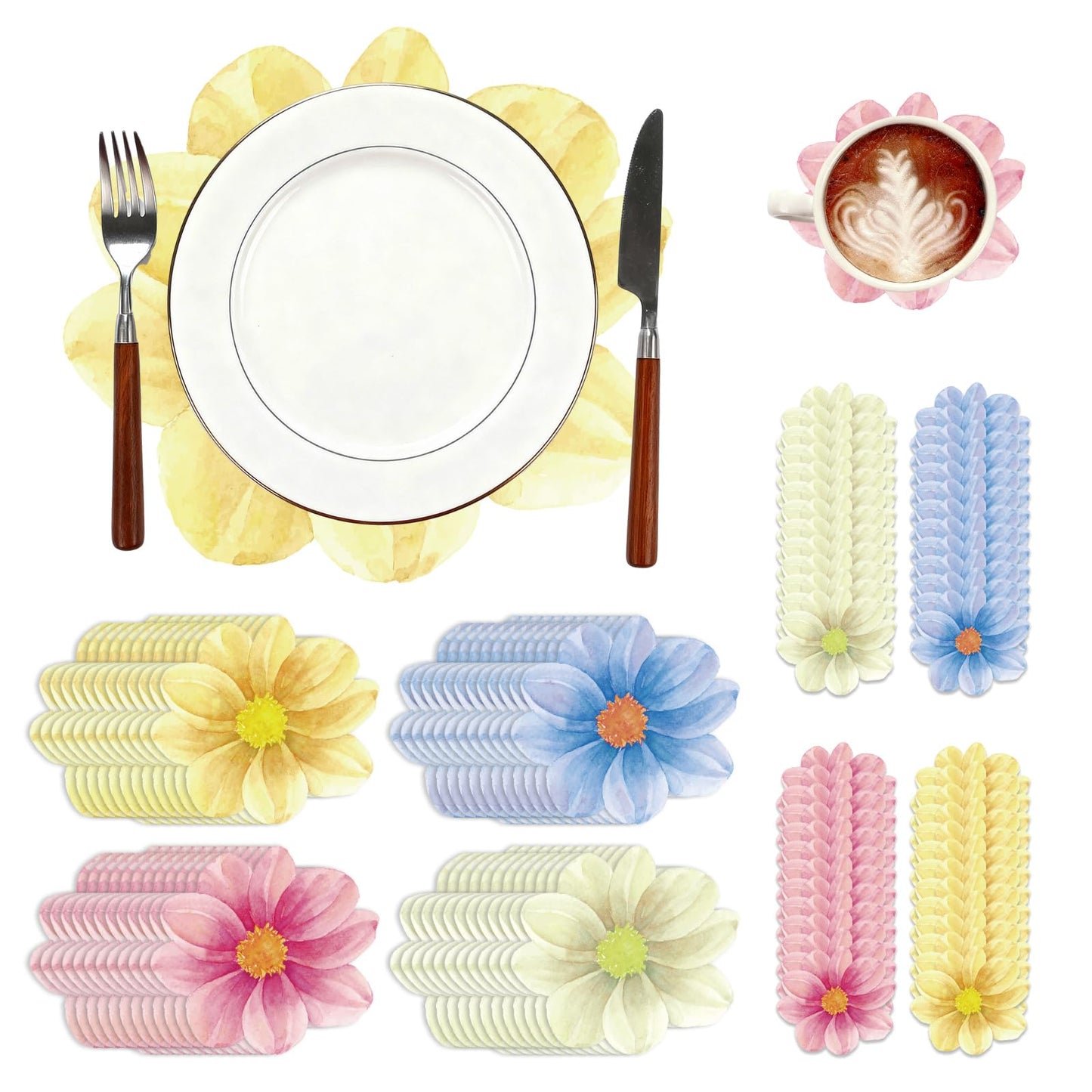 Qinyoung 96 Pcs Disposable Floral Paper Placemats and Coasters Set Floral Table Place Mats and Coasters Decorative for Dining Table Setting Birthday Party Supplies Wedding Bridal Shower Spring Decor
