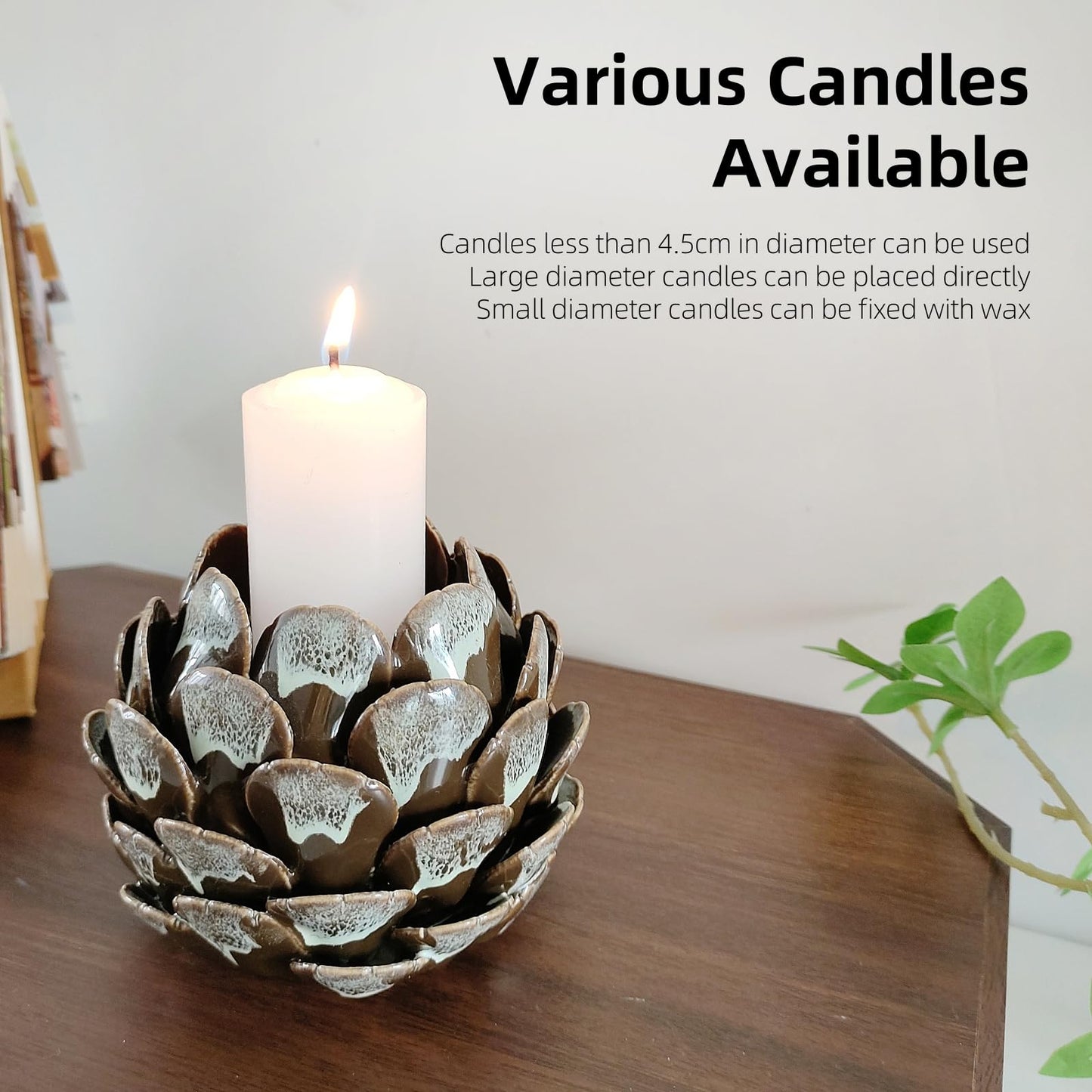 GANBEITEE Ceramic Candle Holder, Tealight Candle Stand, Handmade Pinecone Tea Light Holder for Home Decor Wedding Party (Coffee Colour