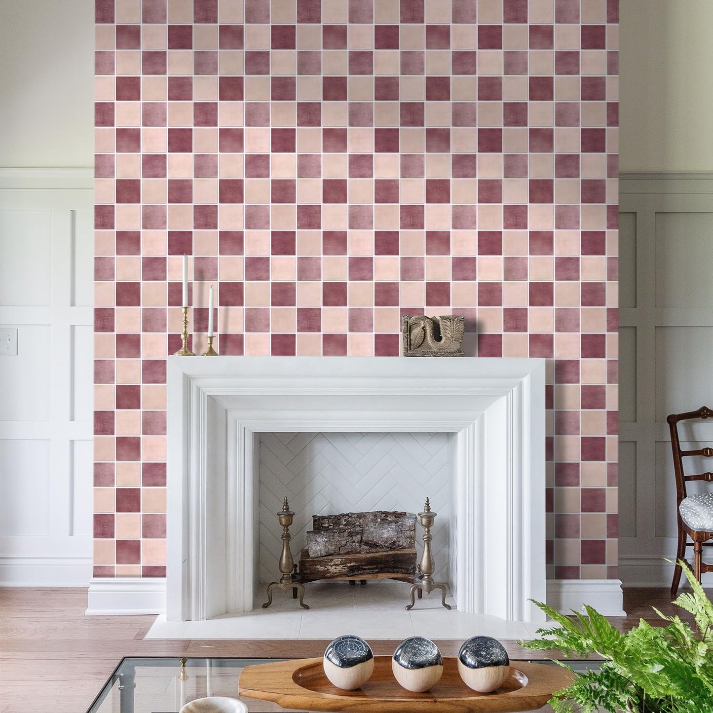 Commomy 10 Pcs Matte 3D Peel and Stick Tile 11.8"x11.8" Ultralight PVC Square Peel and Stick Backsplash for Kitchen Stick on Tiles for Bathroom,Living Room,Fireplace,Interior Wall Decor,Dusty Rose
