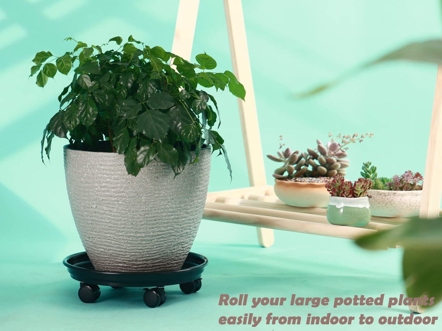 5 Packs Large Plant Caddy with PU Wheels 12" Rolling Plant Stands Heavy-duty Plastic Plant Roller Base Pot Movers Plant Saucers on Wheels Indoor Outdoor Plant Dolly with Casters Planter Tray Coaster