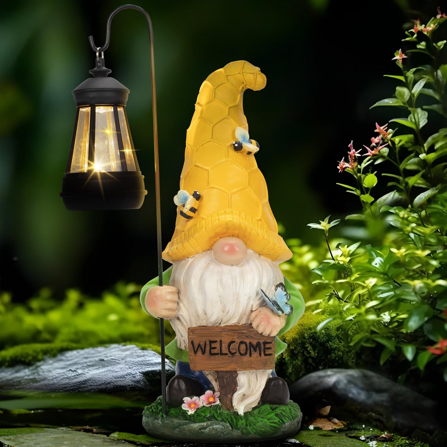 DoYouzhuo8 Solar Garden Gnome Statue with Lantern - Hand-Painted Resin Gnome Decor, IP44 Waterproof Outdoor Figurine for Yard Patio Porch, for Mom Women Housewarming Christmas