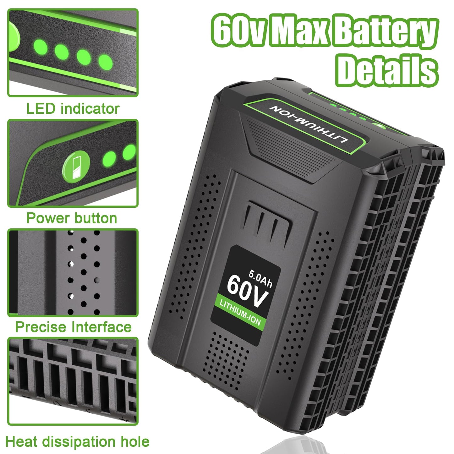 KUNLUN 5.0Ah 60V Replacement Battery Compatible for Greenworks 60v Battery Max Lithium Lon Battery LB60A03 LB60A02 LB60A00 Cordless Power Tool Batteries
