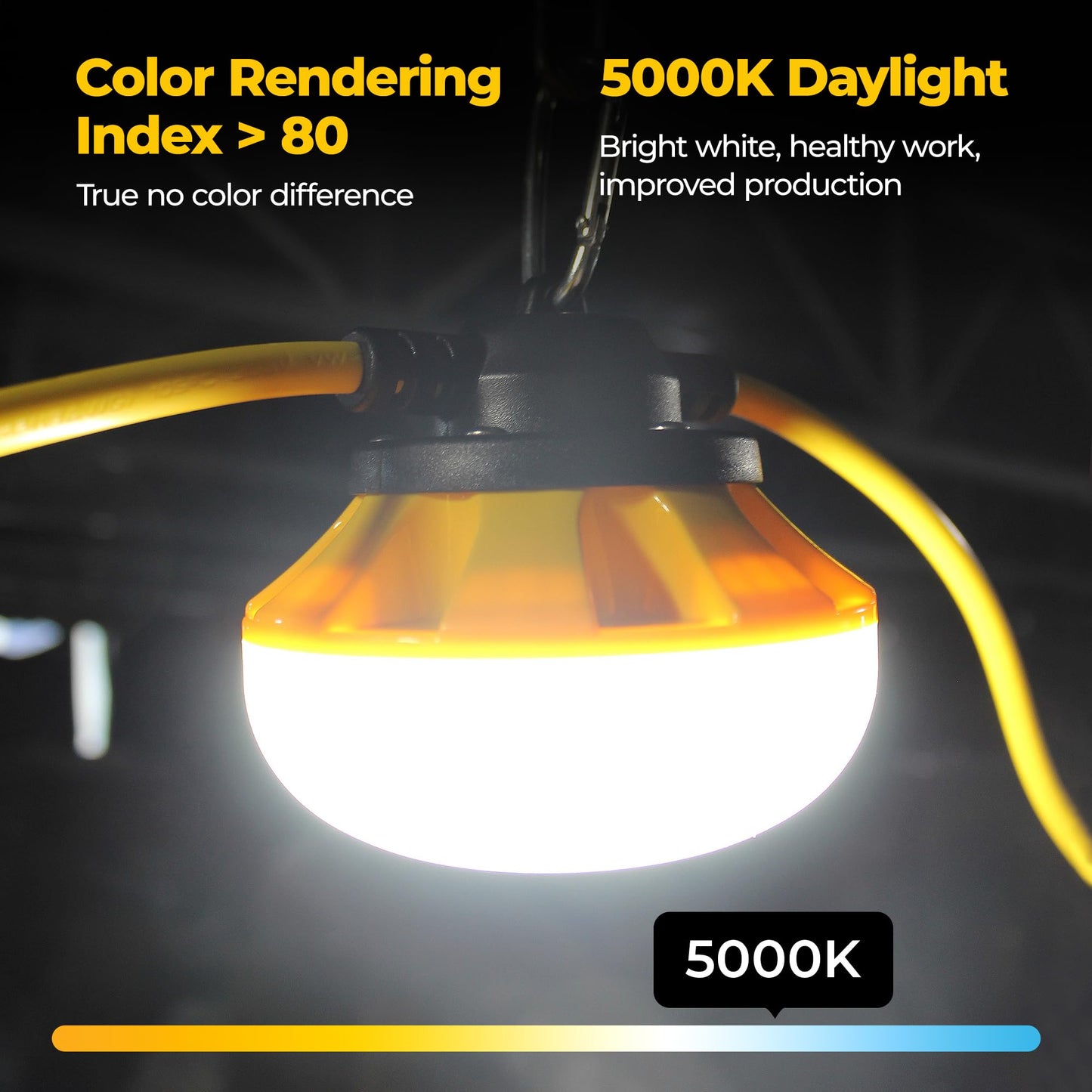 HYANGLUX 100FT Construction String Lights, 10-Light LED Work Light, 100W 11000LM, ETL Certified, 18/2 SJTW Cord, Linkable up to 8 Sets, IP65 Waterproof, for Jobsite, Attic, Garage