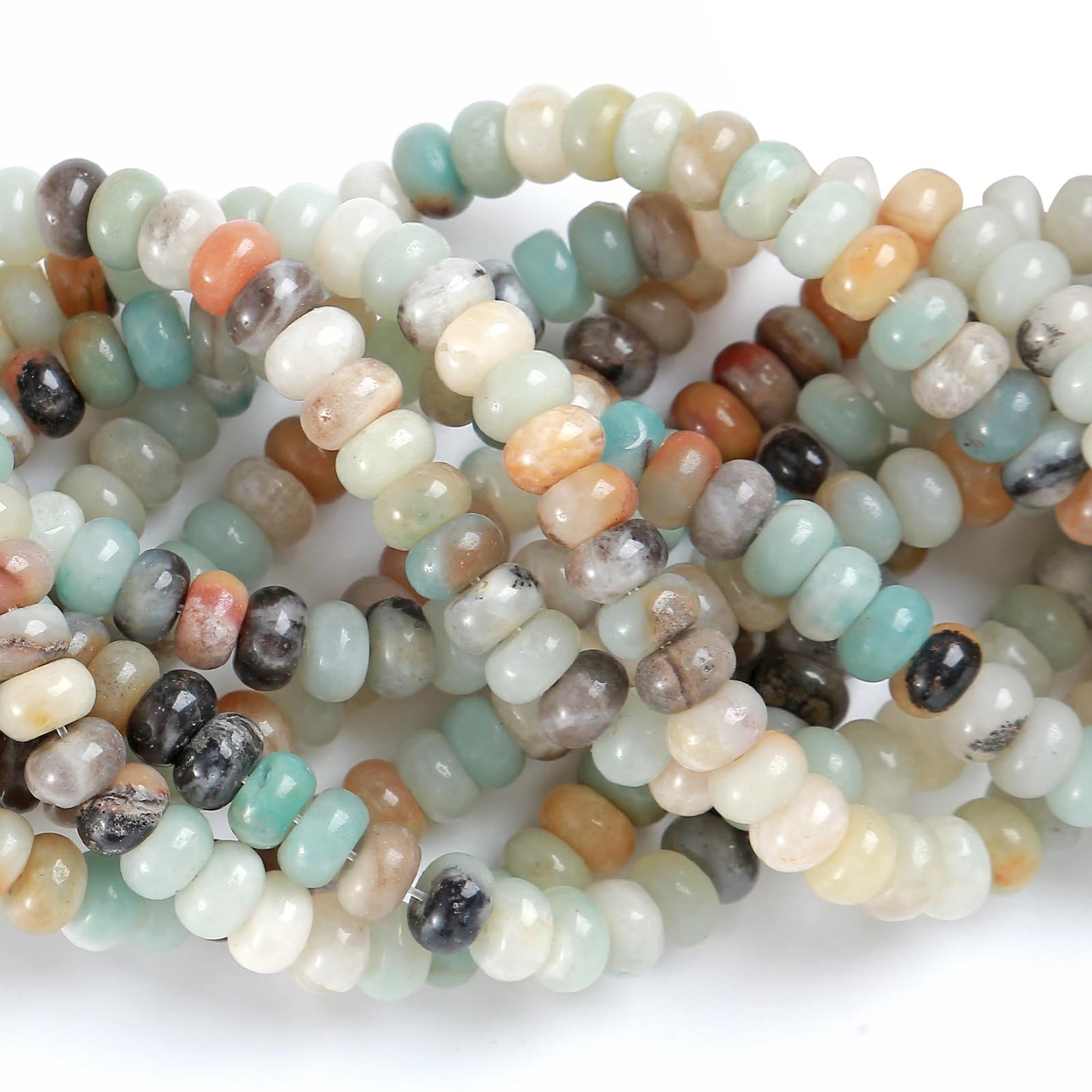 76pcs 5x8mm Natural Stone Flower Amazonite Rondelle Spacer Loose Beads Abacus Disk Stone Round Loose Gemstone Beads for Jewelry Making DIY Bracelet Necklace