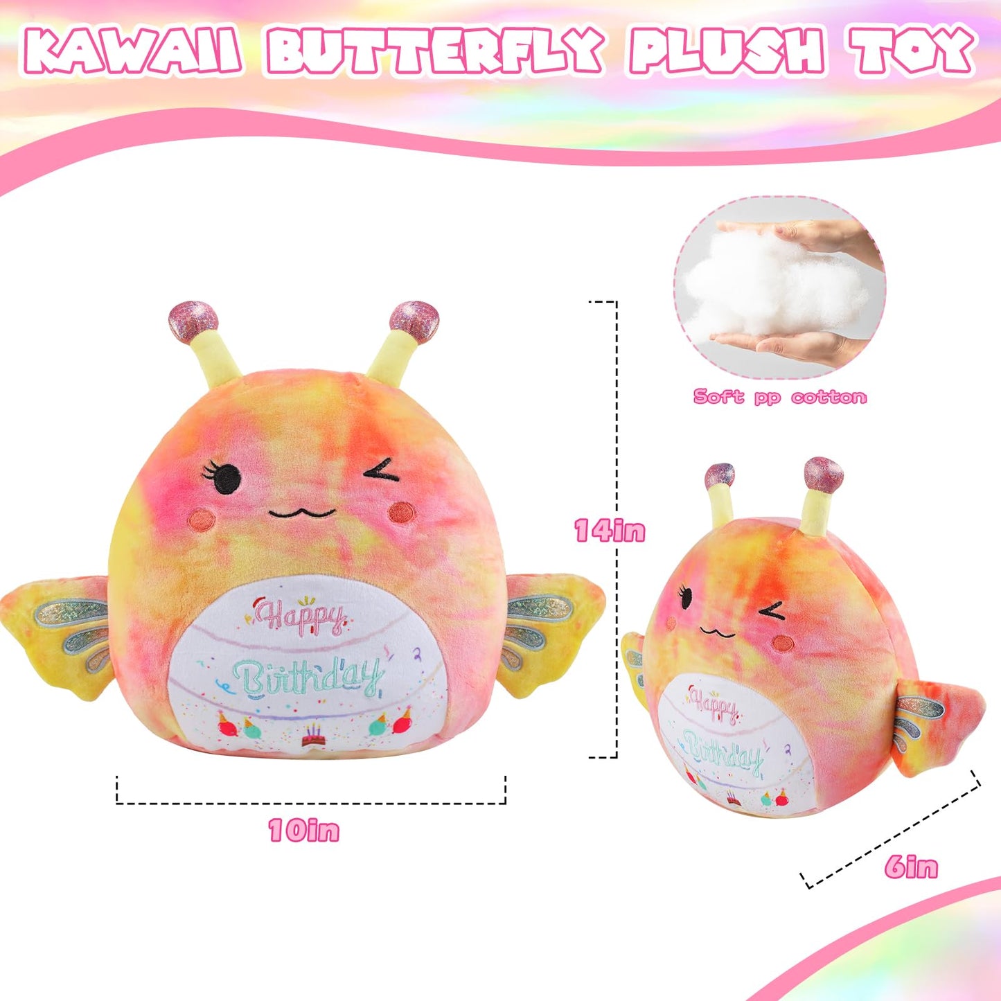 AWNOGKUE Stuffed Animal Butterfly Plush Toys 14 Inch Soft Unicorn Plushies Pillow Cute Rainbow Plushies Room Decoration Birthday Gifts for Kids Toddlers Girls and Boys (Large Butterfly)