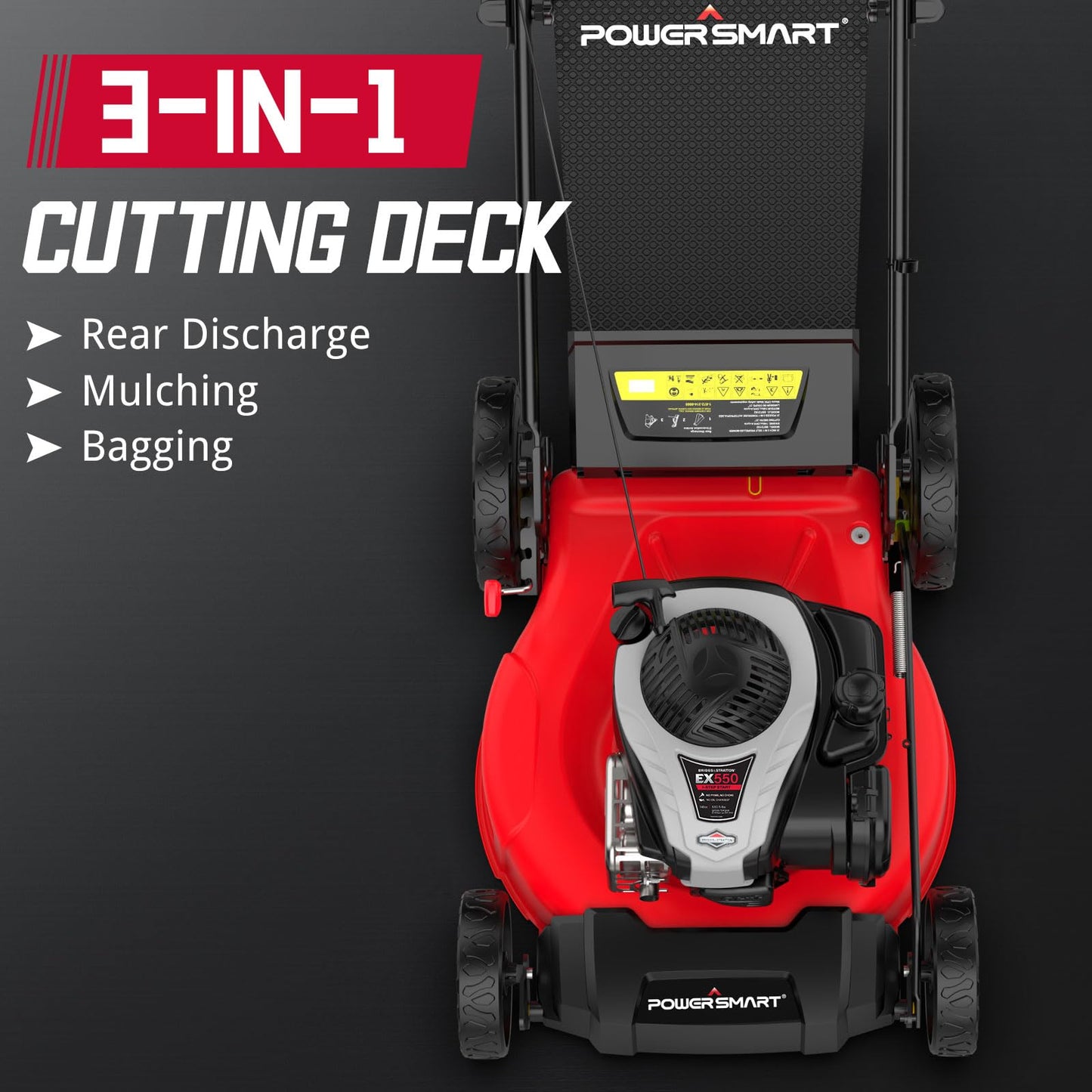 PowerSmart 21" Gas Lawn Mower, 140cc B&S E550 Engine, 3-in-1 with Bagging, High Wheels, Lightweight, Easy Assembly, Cordless Push Lawn Mowers for Garden Yard