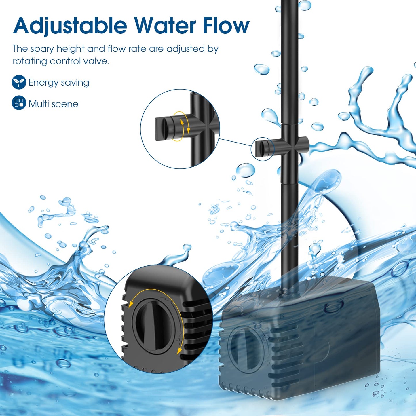 Antfraer 12W Solar Water Pump, Solar Water Fountain Pump 160GPH Flow Adjustable with 6.6FT PVC Tubing, Solar Pond Pump for Fish Pond Garden Waterfall Hydroponics DIY Water Features