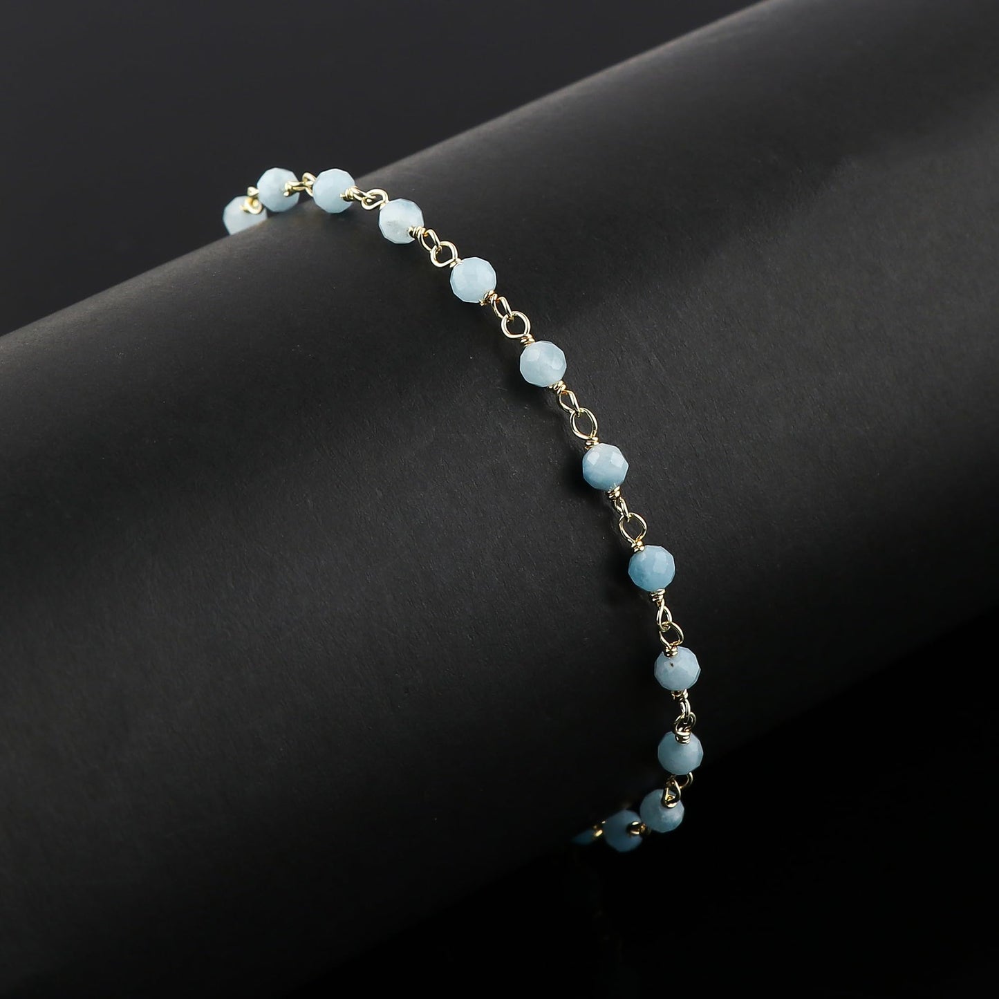 JOR Natural Aquamarine Beaded Rosary Anklet, Handmade Craft, Anklet Beads Bracelet, Chakra Healing Anklet, Gemstone Women Jewelry, Dainty Gold Plated Anklet 9 inch + 1.5 inch (1pcs)