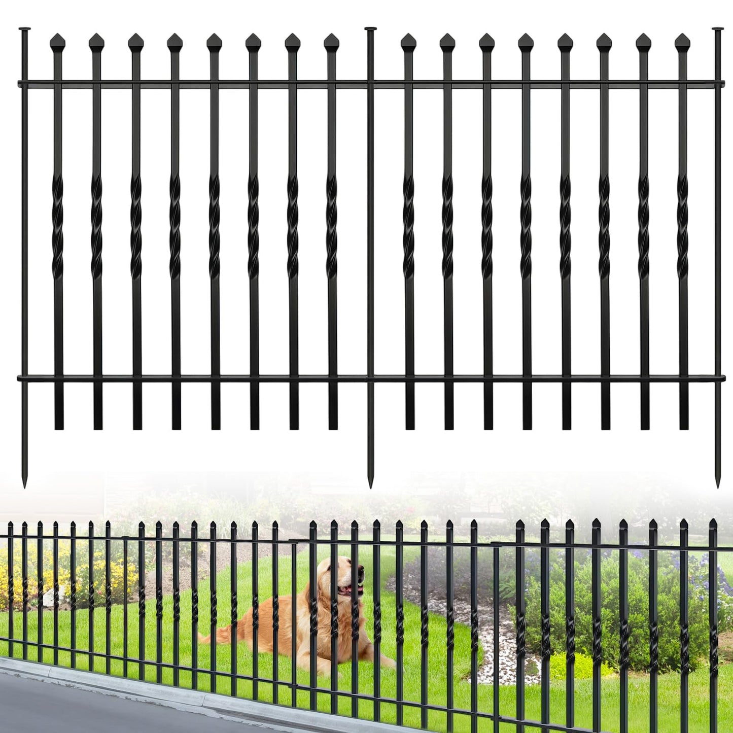 GILPWA 10 Panels Decorative Garden Fence, 32in(H)×24Ft(L) Heavy Duty Twist Outdoor Dog Fence Rustproof Metal Square Tube No Dig Animal Barrier Border Fencing for Temporary Yard Patio Landscape