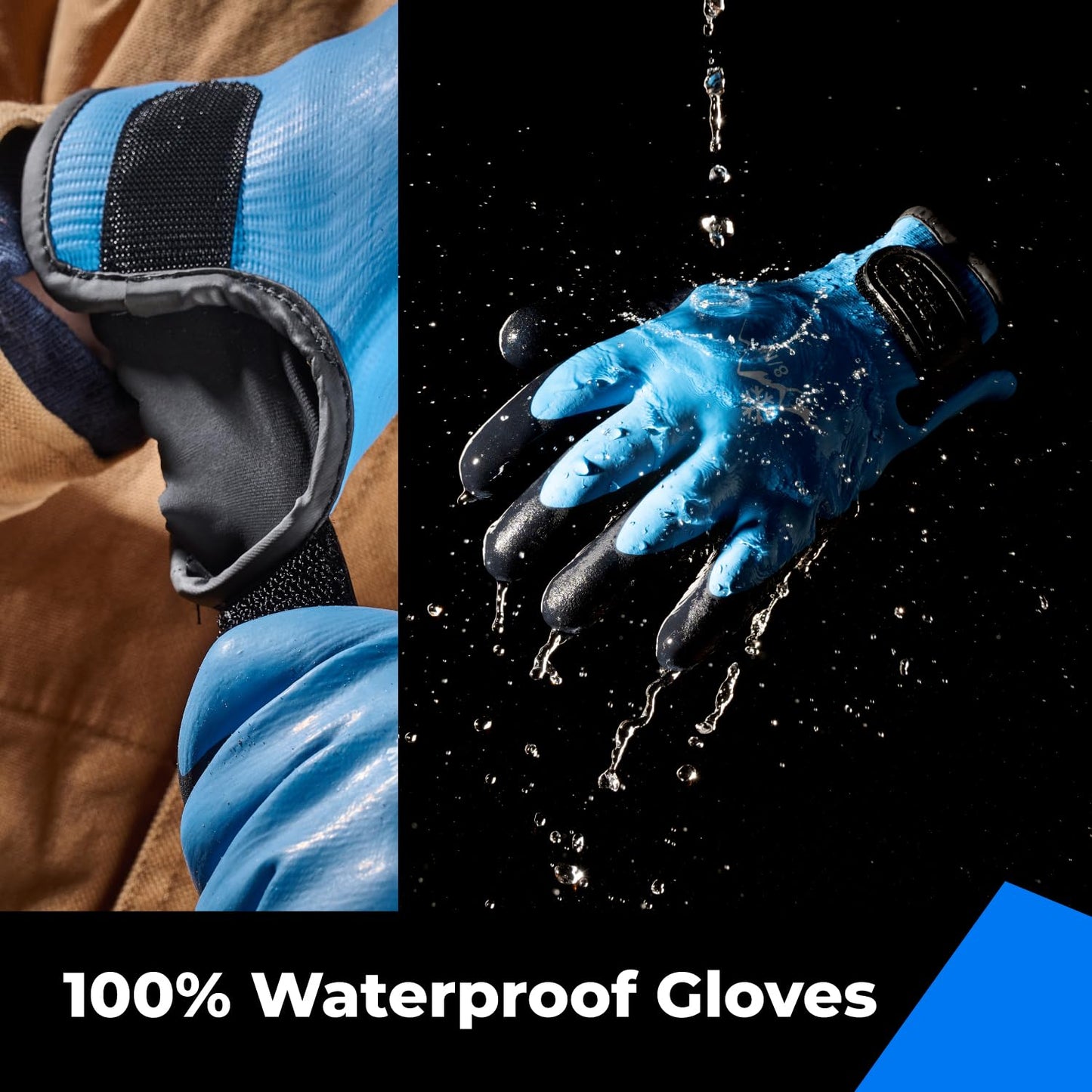 toolant 100% Waterproof Gloves for Men and Women, Winter Work Gloves for Cold Weather, Touchsreen, Thermal Gloves for Fishing, Gardening and Working in Freezer, With Grip, Blue, XX-Large