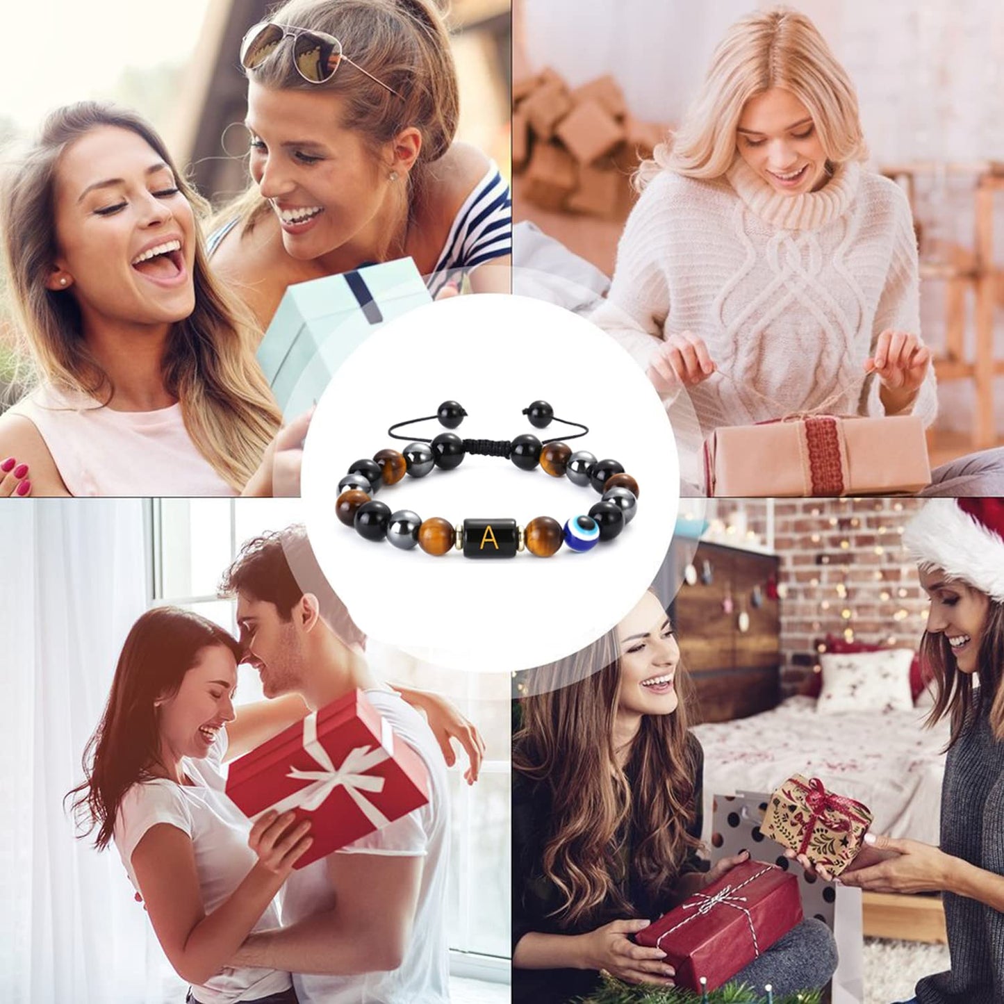 Dayka Initial Triple Protection Bracelet for Men,Black Evil Eye Tiger Eye Hematite Obsidian Good Luck Healing Crystal Stones Mens Bead Bracelet Jewelry Gift (F initial bracelet, Triple Protection)