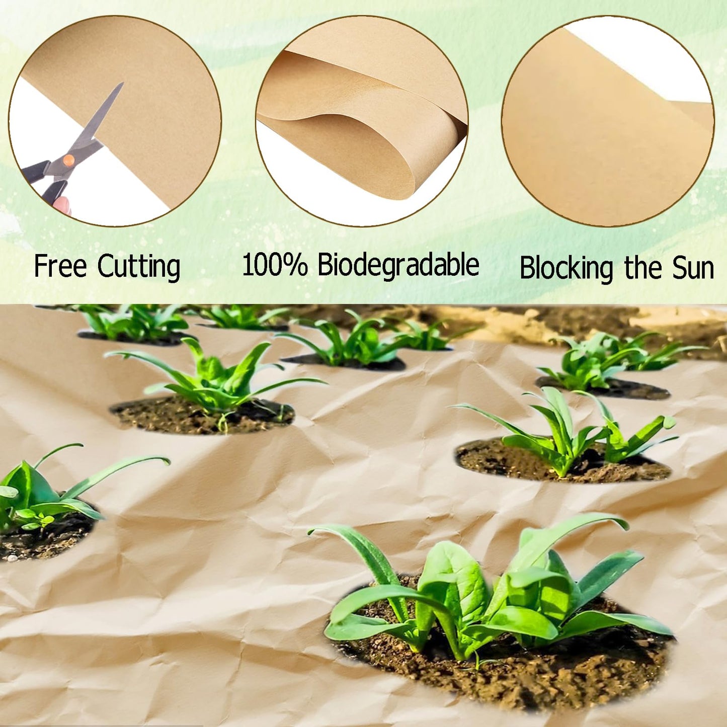 Nilioerup 2 x 50 Feet Biodegradable Paper Weed Barrier, Biodegradable Landscape Fabric Garden Bed Grass Control Barrier Weed Blocker Paper for Garden Outdoor Lawn (2 x50 ft)