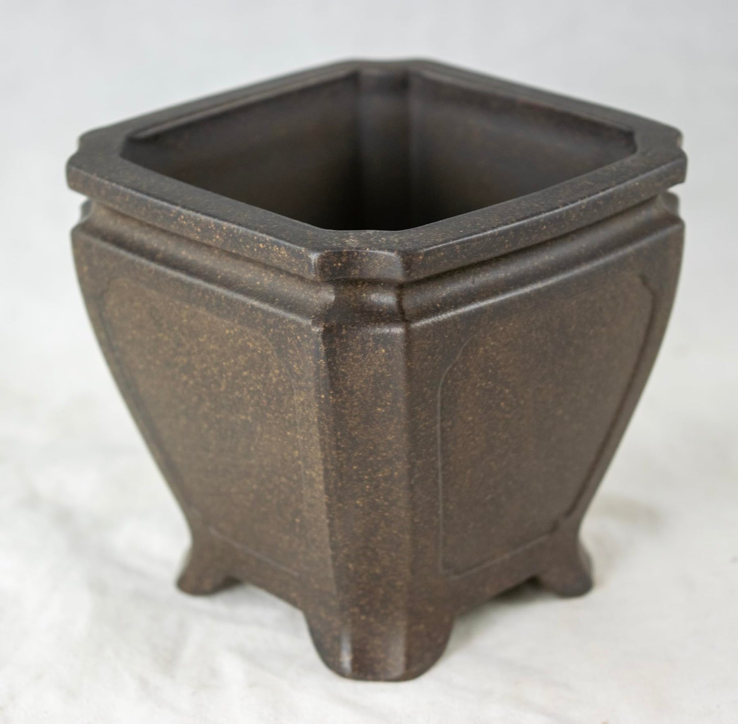 Yubonzai Vintage Square Yixing Shohin Zisha Bonsai Pot, Cactus & Succulent Planter + Mesh - 4"x 4"x 3.75"