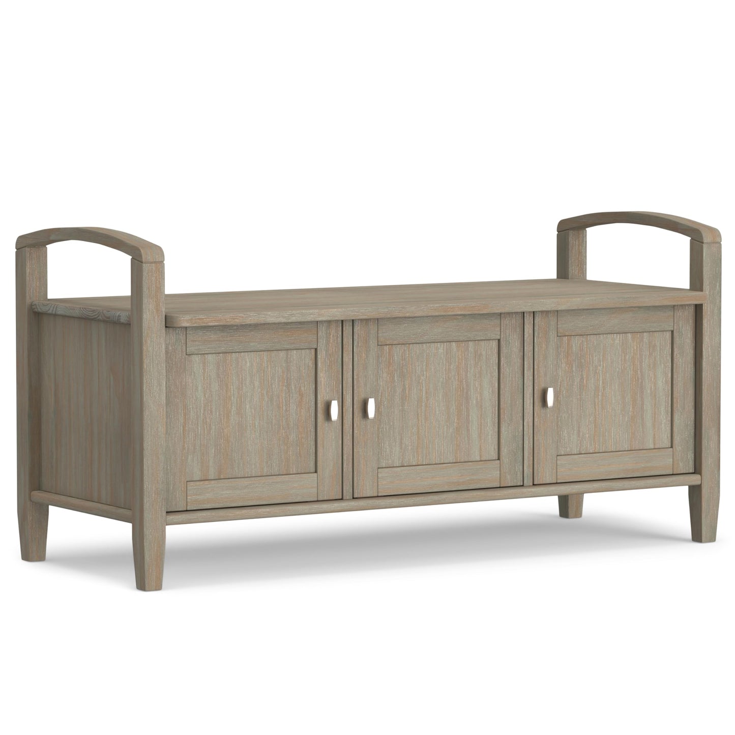 SIMPLIHOME Warm Shaker Entryway Storage Bench - 44 inch Wide Solid Wood Storage Seat in Distressed Grey, Transitional Bench Seat for Mudroom or Living Room with Lift-Up Lid and Shaker-Style Panels