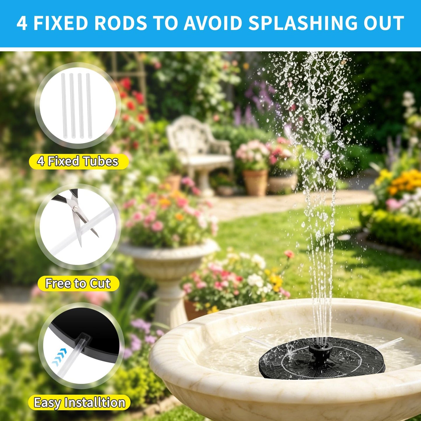 3.5W Solar Powered Water Fountain for Bird Bath Solar Water Pump with 6 Nozzles,Floating Solar Fountain Pump Outdoor Garden Bird Bath Fountain