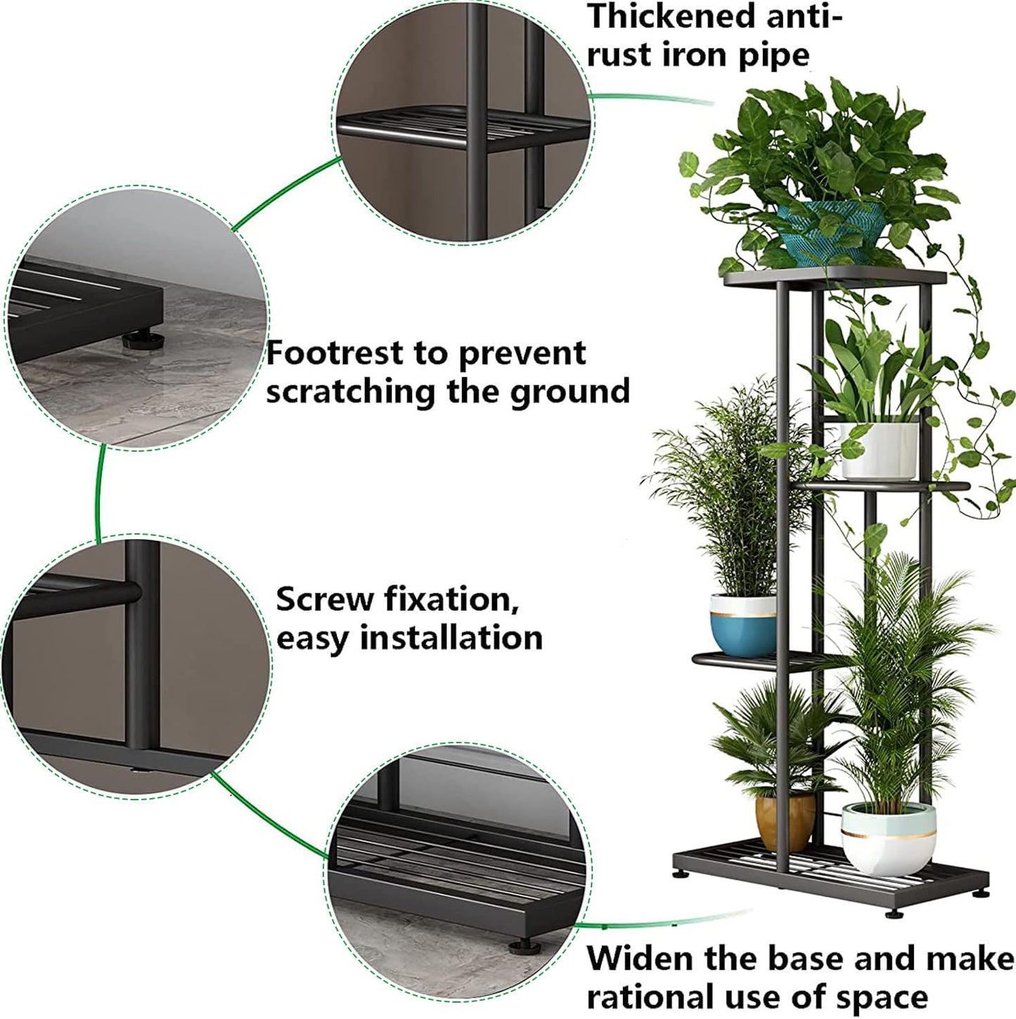 LINZINAR Plant Stand Indoor Outdoor Corner 4 Tier Metal Plant Shelf Patio Plant Rack for Garden Corner Balcony Living Room