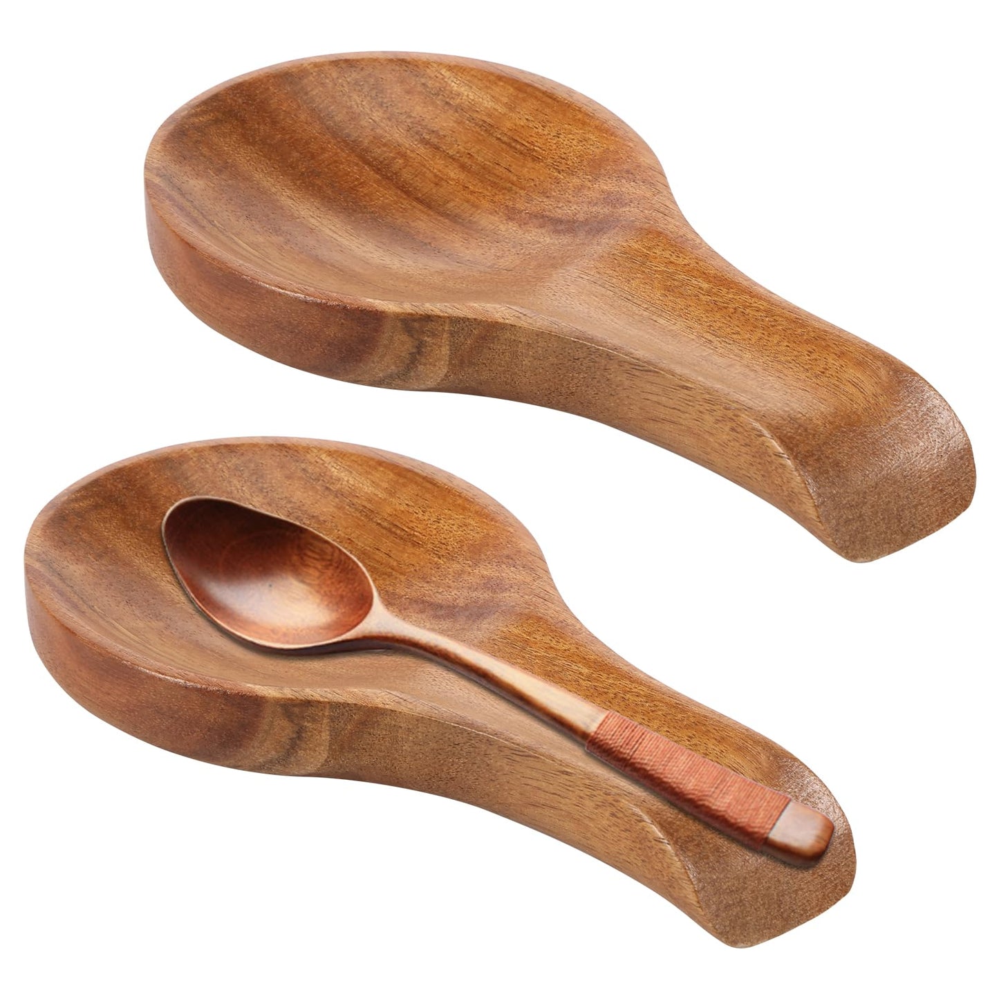 2 Pcs Acacia Wood Spoon Rest 6.7''x3.5'' for Stove Top Bamboo Holder Spatula Kitchen Multipurpose Cooking Counter Spoon Holder for Countertop, Modern and Rustic for Farmhouse as a Dining Table Decor