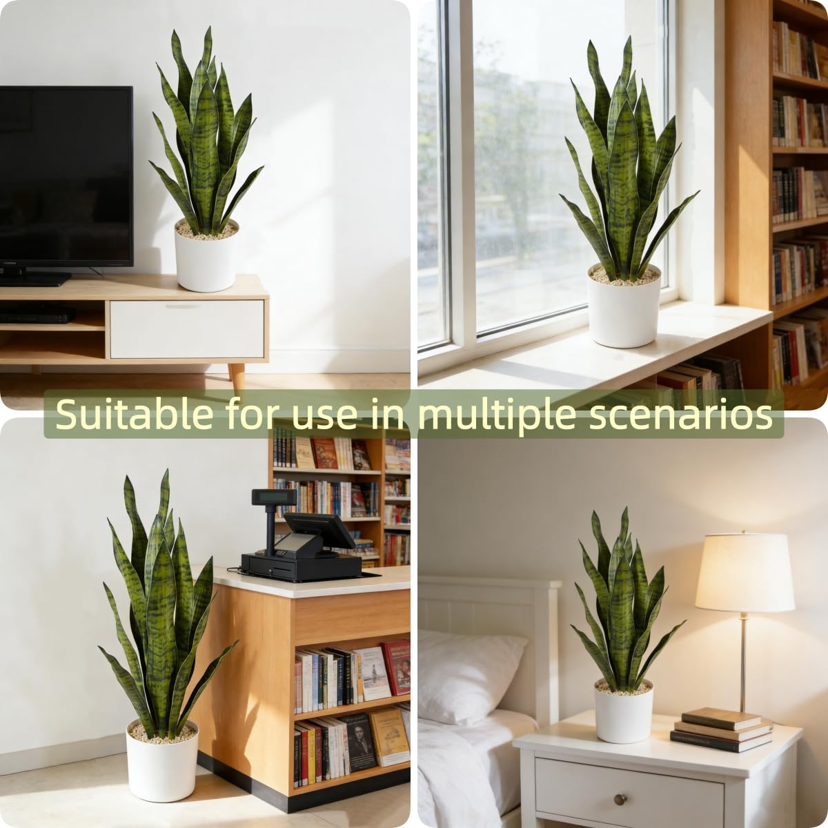 Joyplants Fake Snake Plant, 27in Artificial Plant with White Pot Realistic Leaves, Low Maintenance Potted Plant for Indoor Decor, No Watering Needed, Perfect for Home, Office & Pet Areas