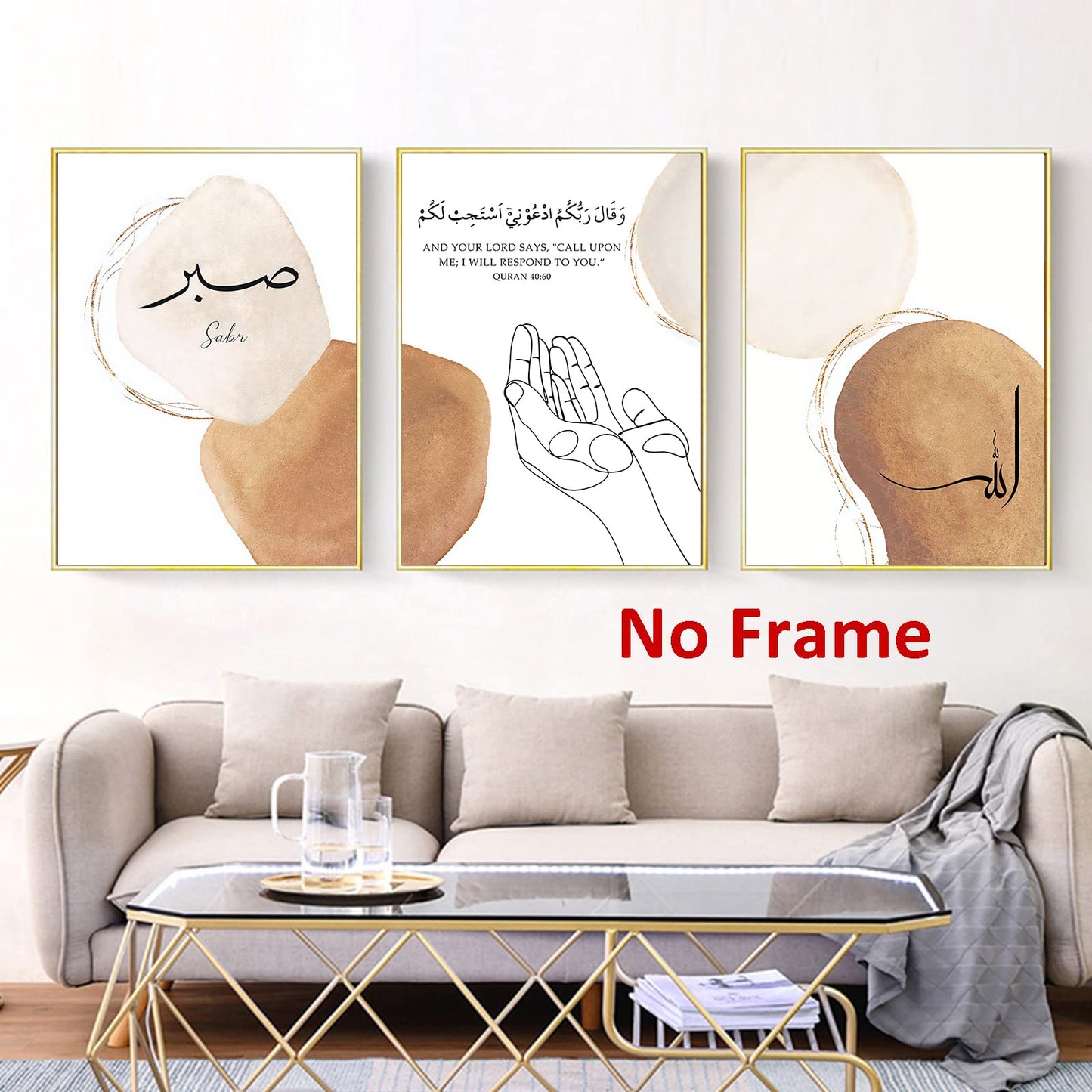 Islamic Wall Art Poster Muslim Painting Modern Islamic Art Boho Geometric Posters Hands Line Art Terracotta Artwork Quran Canvas Wall Art for Living Room Bedroom Wall Decor 16x24inchx3 Frameless