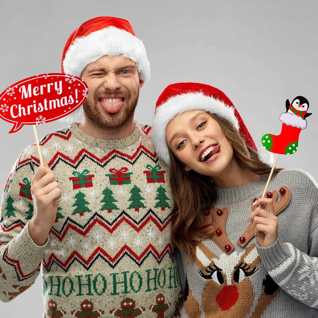 32pcs Christmas Photo Booth Props Party Decorations for Women Men Selfie Props Party Favors