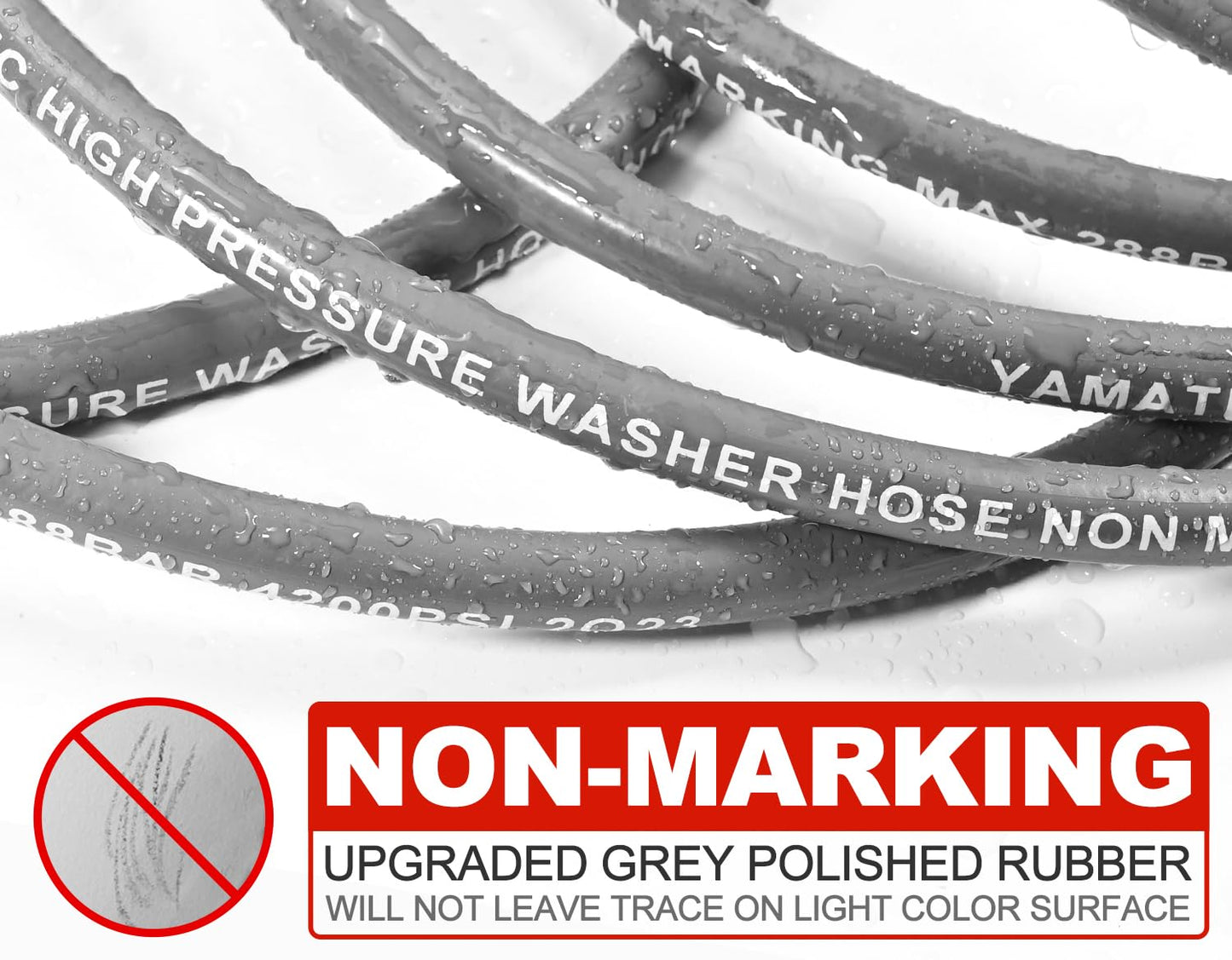 YAMATIC 1/4" ID Pressure Washer Hose 100FT with Stainless Steel Swivel 3/8" Quick Connect, 3/8" x M22-14mm Adapters, Non-Marking 4200PSI Steel Wire Braided Replacement for Hot/Cold Water Power Washers