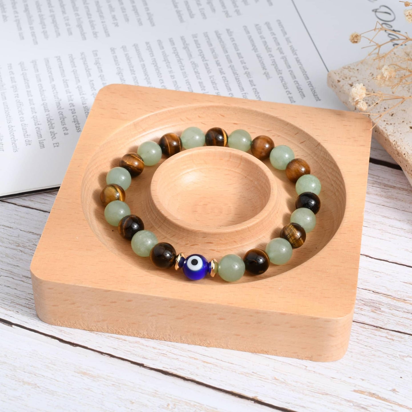 DLYFNVEV Money Attraction Bracelet Wealth Luck Fengshui Green Aventurine Tigers Eye Evil Protection Beaded Healing Crystal Natural Stone Jewelry Gifts For Men