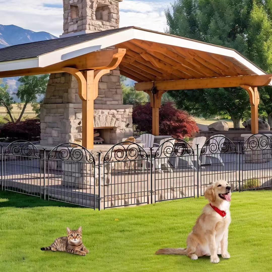 Getlay Tall Garden Fence Animal Barrier with Gate, 32 in(H) 16 Panels Garden Fences and Borders for Dogs, Dog Fence Outdoor for Yard, Total Length 35 Ft Metal Temporary Fencing│Patented