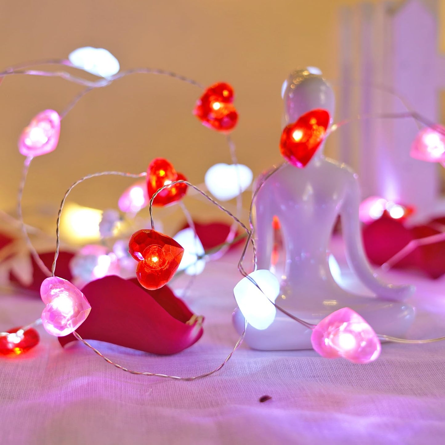 Libreath Valentines Day Decor 10 ft 40 LEDs Red White Pink Heart String Lights Battery Operated Garland Valentines Day Lights with Timer Valentine's Day Decorations for The Home Indoor Mother's Day