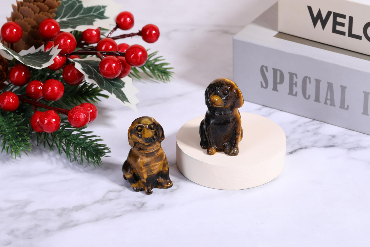 CrystalTears Tiger Eye Crystal Dog Ornament, Cute Dogs Gifts for Women Dog Lovers Men Christmas, 1.5” Lucky Healing Gemstone Labrador Dogs Puppy Figurine Statue for Home Office Desk Decor