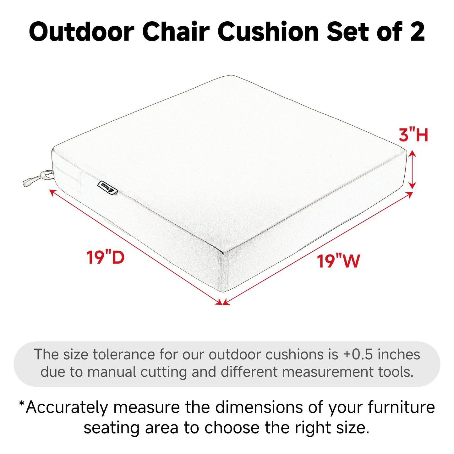 Favoyard Patio Chair Cushions 19 x 19 x 3 Inch Waterproof Outdoor Seat Cushions for Patio Furniture 3-Year Color Fastness Garden Sofa Couch Chair Pads with Handle & Adjustable Straps Set of 2, Beige