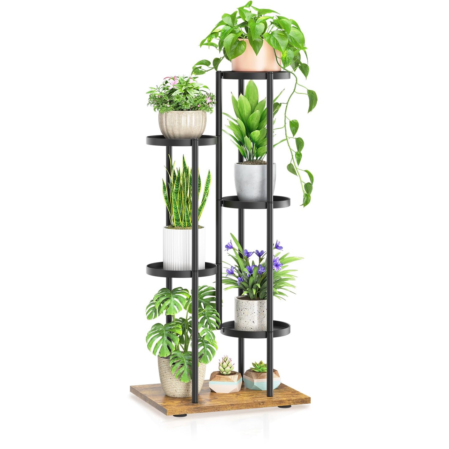 LASZOLA Black 5 Tier Plant Stand Indoor Heavy Duty Metal Planter Flower Holder Rack, Multi Modern Narrow Organizer, Floor Vertical Tower, Spiral Sturdy Decorate for House Bathroom Office Living Room