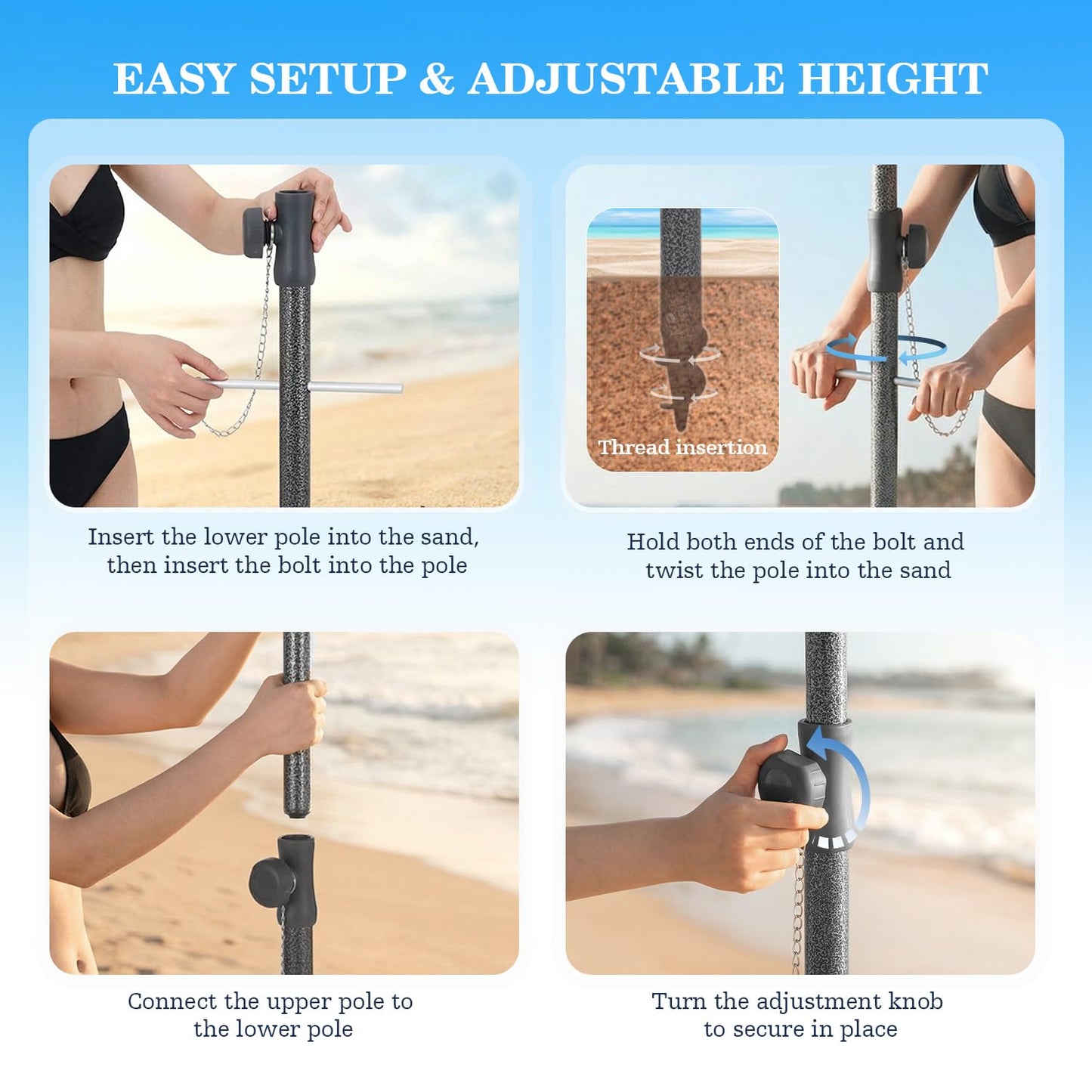 UIRWAY 8.5FT Beach Umbrella, Heavy Duty Windproof Beach Umbrellas with Sand Anchor & Tilt, Sun Protection Portable Beach Umbrella with Carrying Bag for Beach, Patio Garden Pool Outdoor