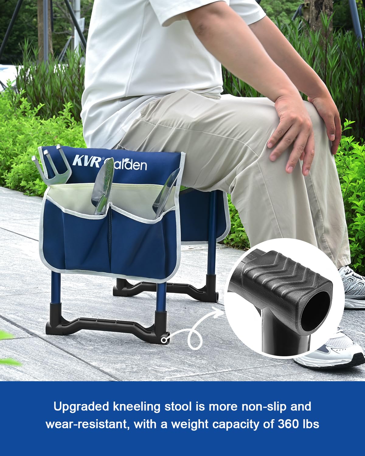 KVR Garden Kneeler and Seat Set 7-Piece Upgraded - Heavy Duty Foldable Bench & Stool with 3 Aluminum Tools, 2 Non-Slip Pouches & Tote Bag - Gardening Chair Gifts for Seniors, Women, Mom