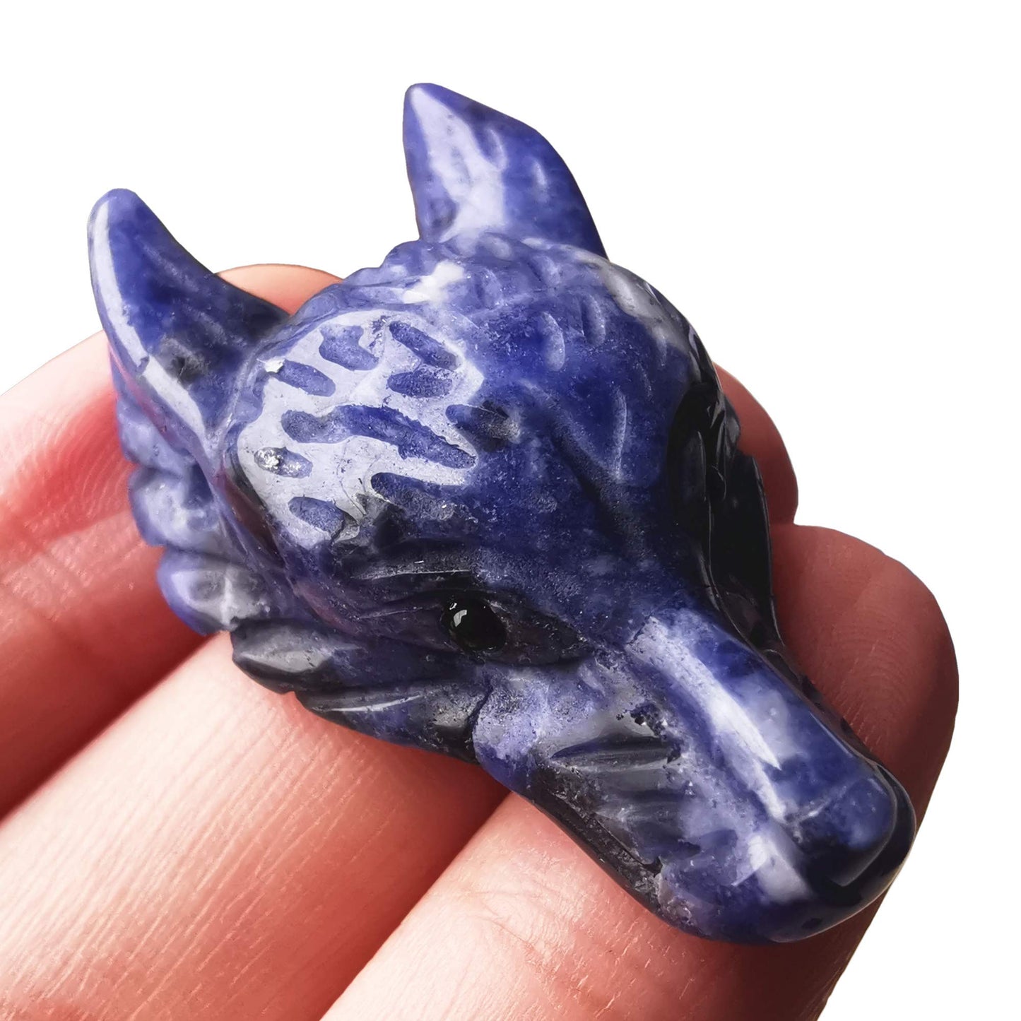 Bacatgem Natural Sodalite 1.57 inchs Wolf Head Pocket Crystals and Healing Stone Figurine,Haped DIY-Jewelry Pendant