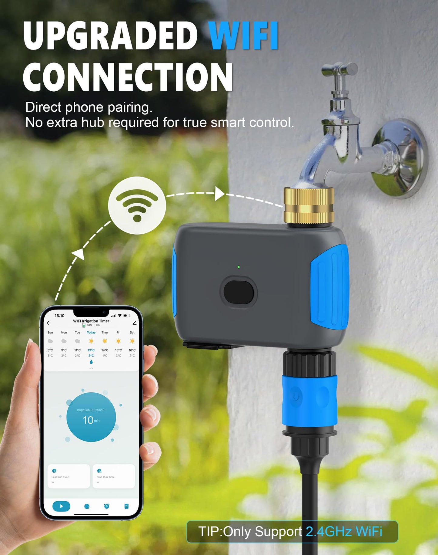 Grillum WiFi Sprinkler Timer, Smart Bluetooth Hose Timers, Water Timer for Garden Hose with APP, Digital Automatic Irrigation System Compatible with Alexa Google, for Outdoor Garden Lawn, 1 Outlet