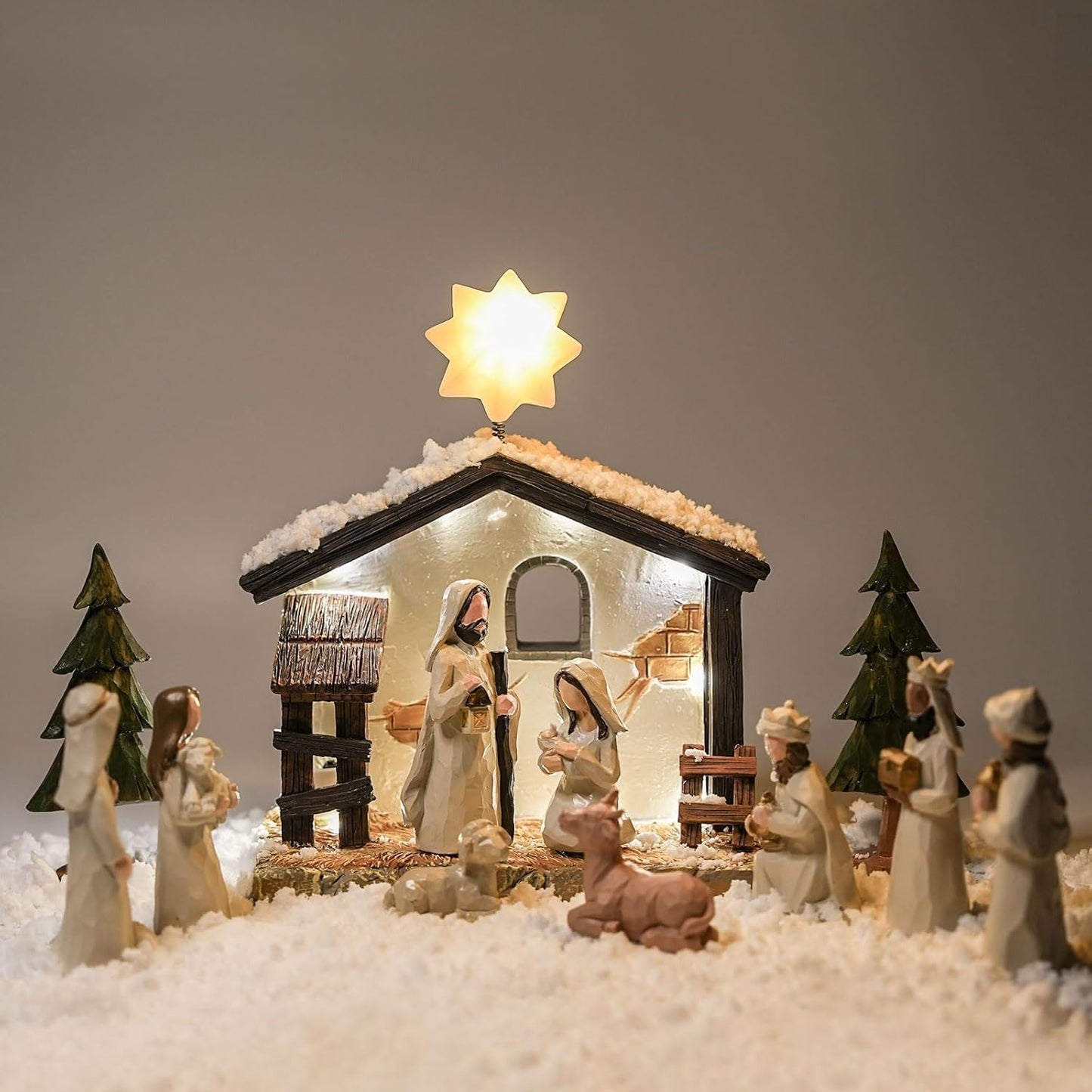 WANCHIY Nativity Set Indoor Christmas Decoration- 13 Pieces Nativity Scene with Manger for Nativity Scene Indoor Use, The Nativity Story Figures- Christian Religious Nativity Sets & Figures (Classic)