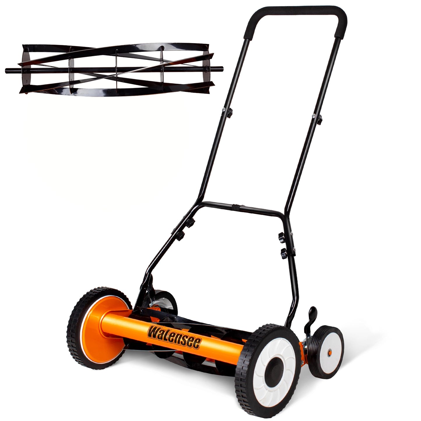 Walensee Push Reel Lawn Mower, 20-Inch 5-Blade Cordless Manual Reel Lawn Mower, Walk-Behind Steel Lawn Mower with 9-Position Cutting Height Adjustment & Sponge Grip