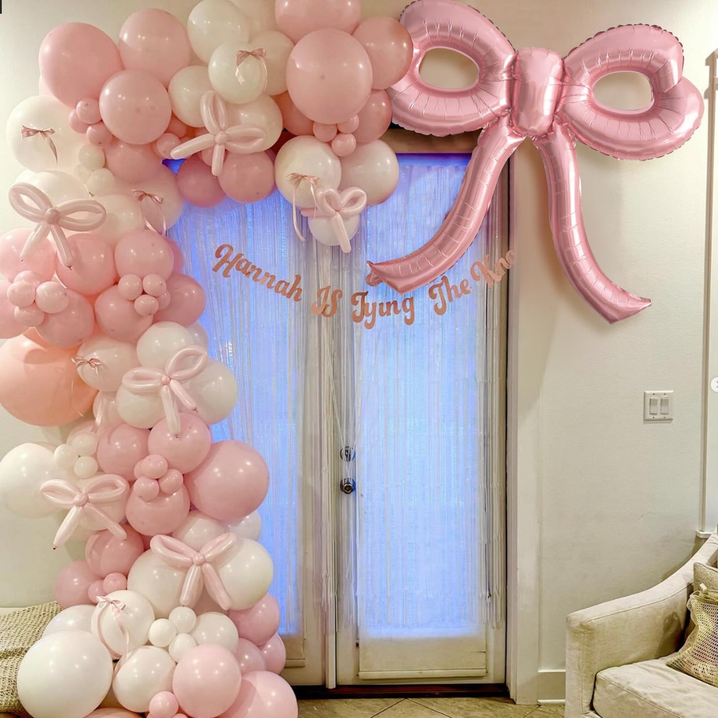 4 Pcs Pink Bow Balloons Bow Party Decorations for Girl Women Pink Bow Birthday Decorations Giant Foil Balloon for Baby Shower Bridal Engagement Wedding Decor Bachelorette Party Supplies